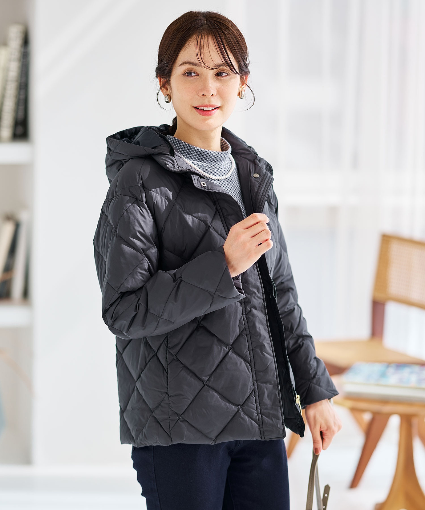 レディース 2WAYフード キルトダウン ジャケット【撥水加工】通販