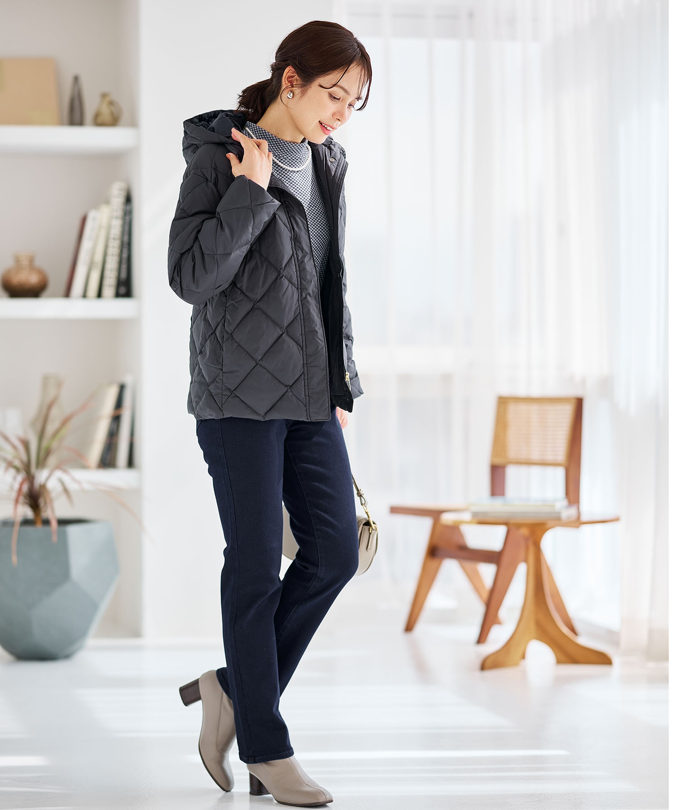 レディース 2WAYフード キルトダウン ジャケット【撥水加工】通販