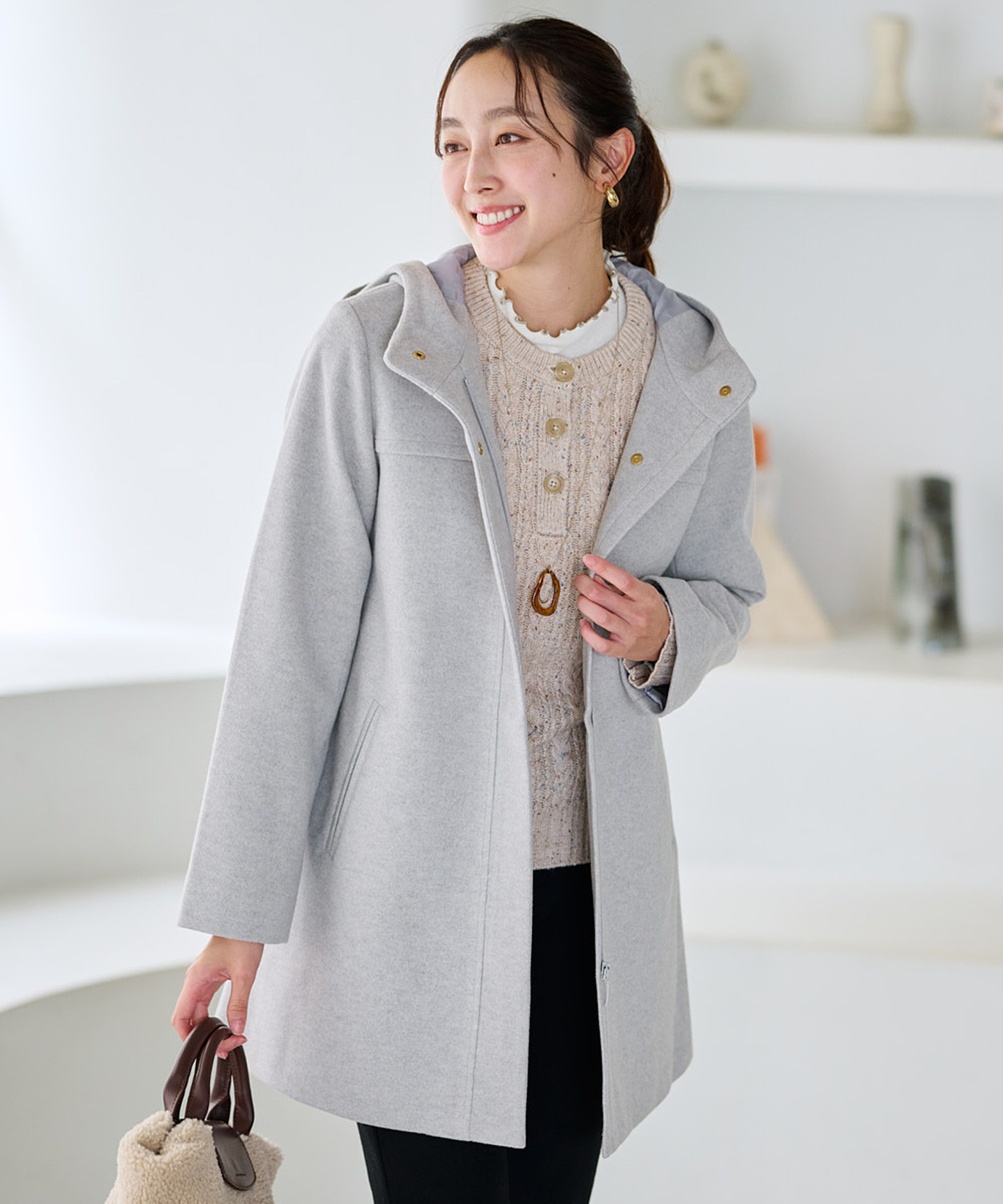 レディース ウールライク フード付き コート 通販 [0304-57402