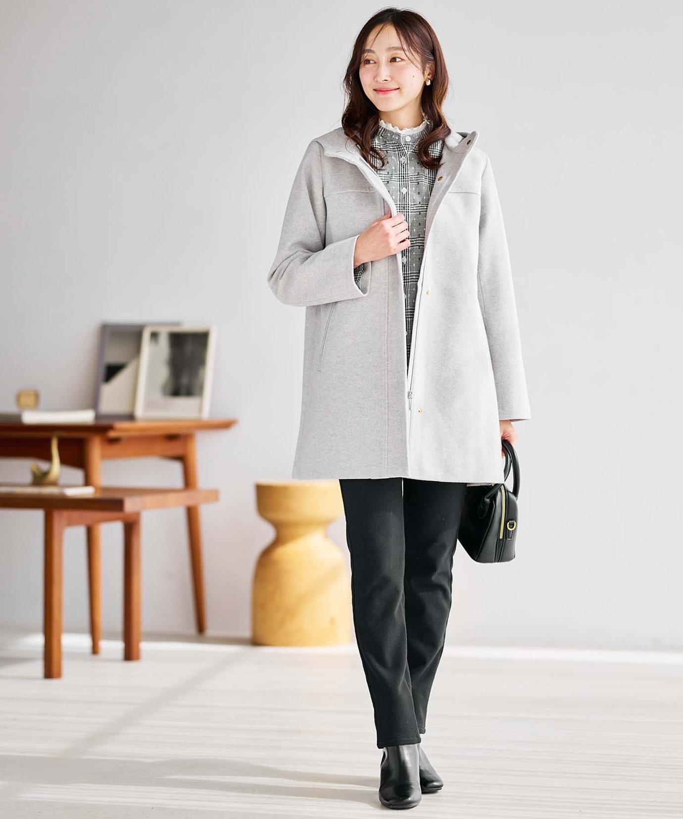 レディース ウールライク フード付き コート 通販 [0304-57402