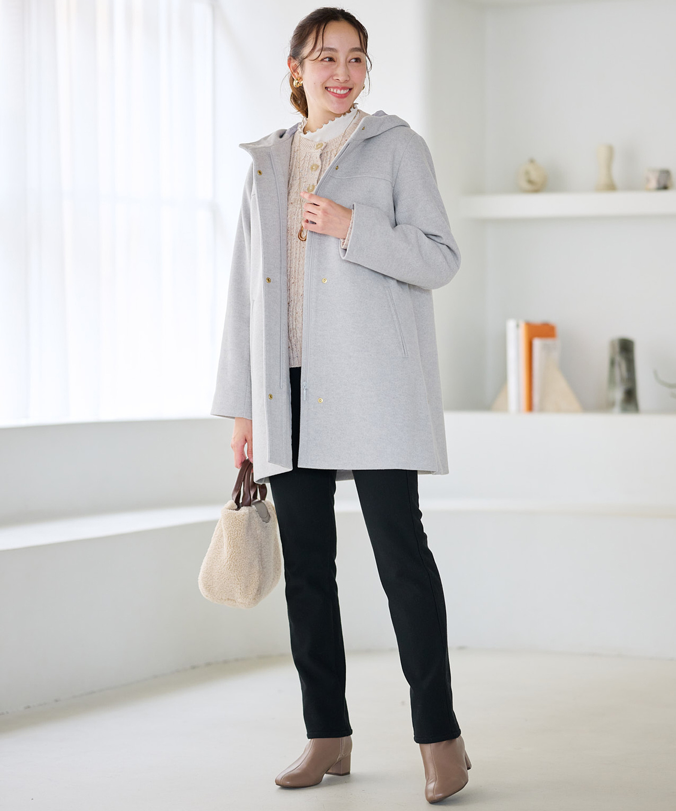 レディース ウールライク フード付き コート 通販 [0304-57402