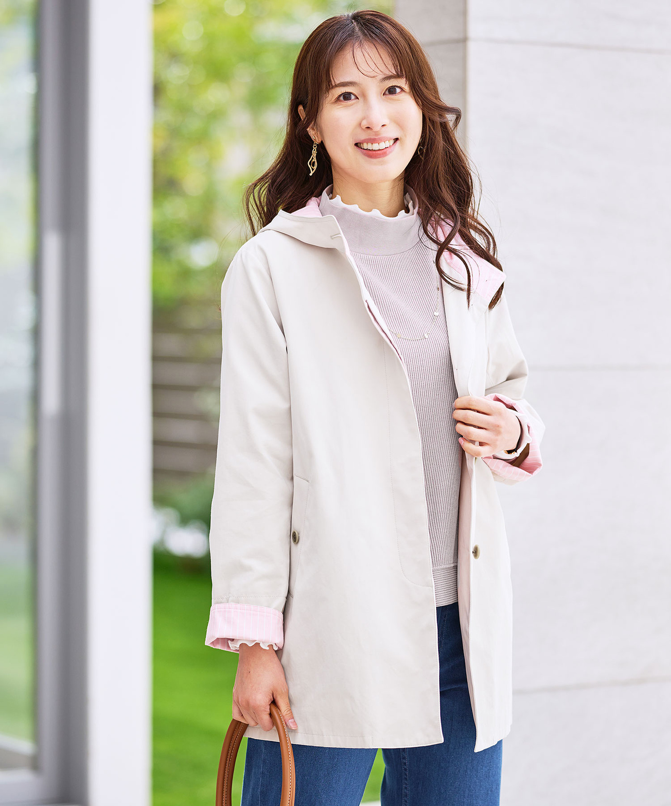 レディース ストライプ バイカラー コート通販 [0304-61401