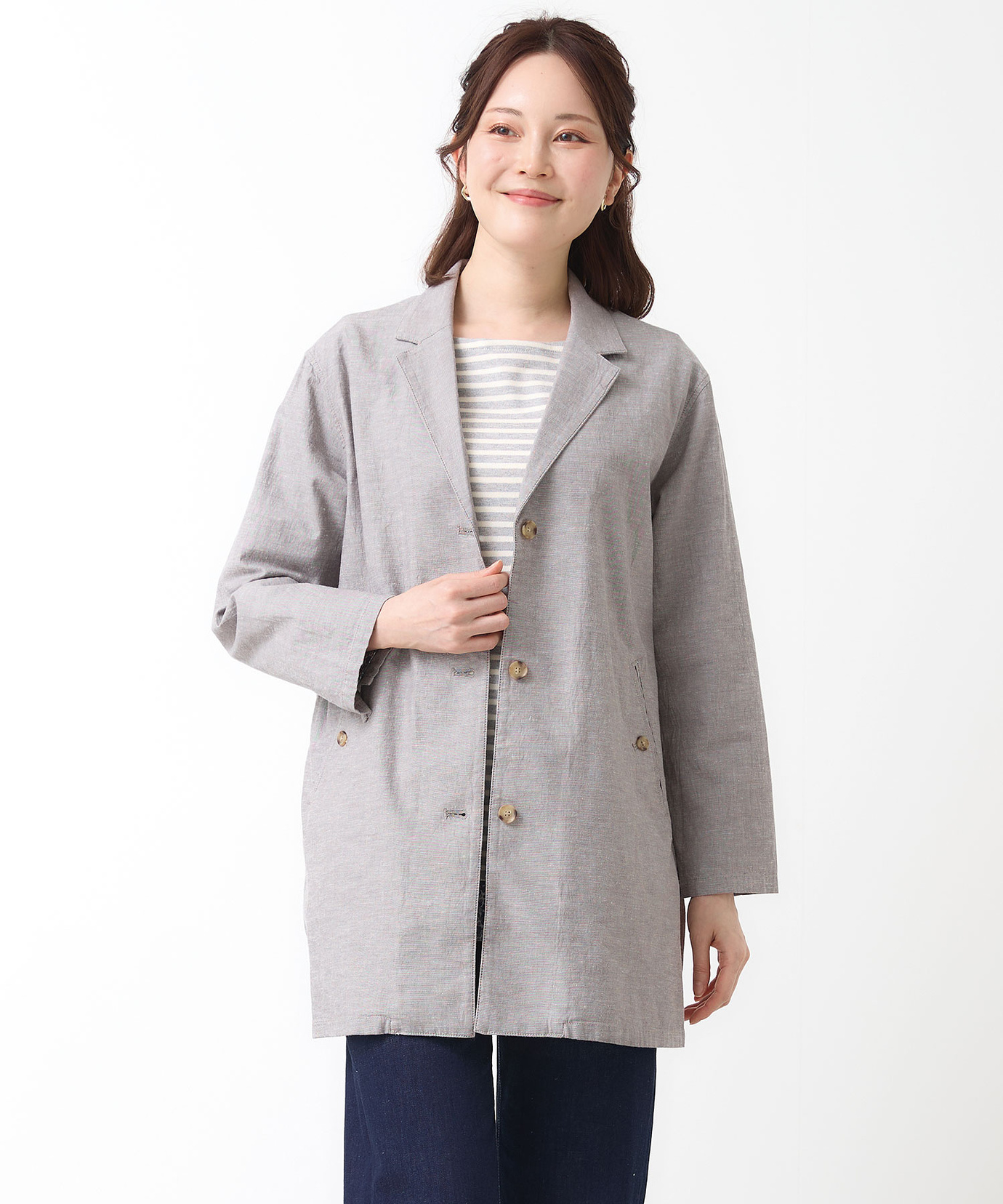 レディース リネンブレンド ロング ジャケット通販 [0304-61405