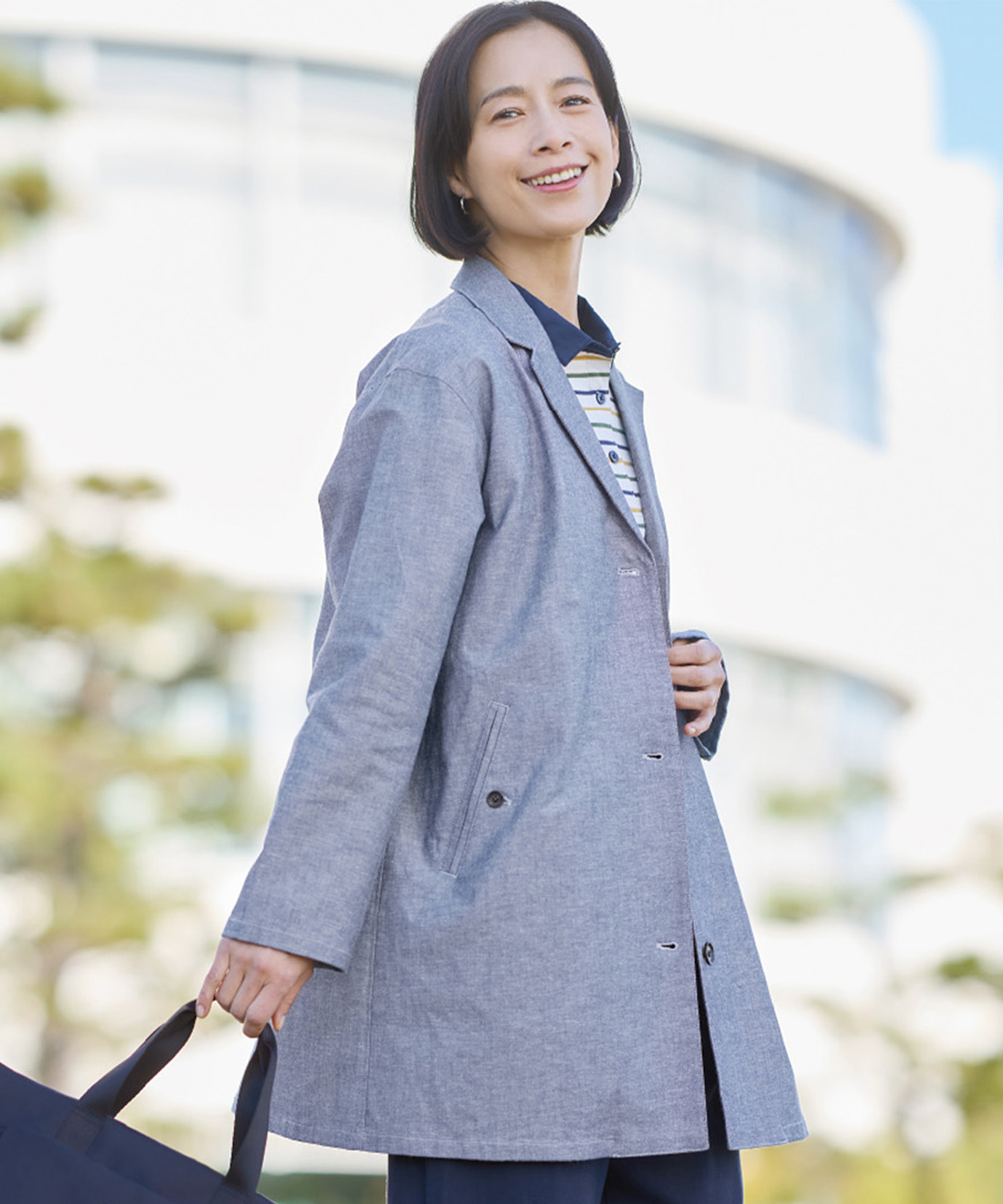 レディース リネンブレンド ロング ジャケット通販 [0304-61405