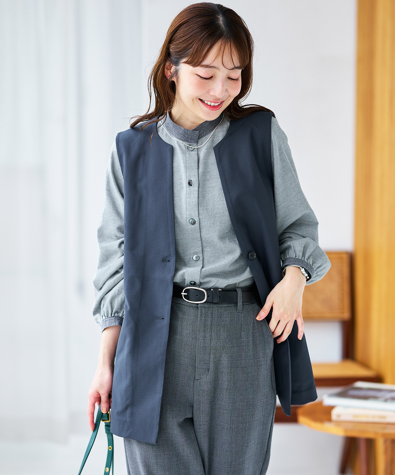 レディース キーネック ジレ【手洗いOK】通販 [0304-65401