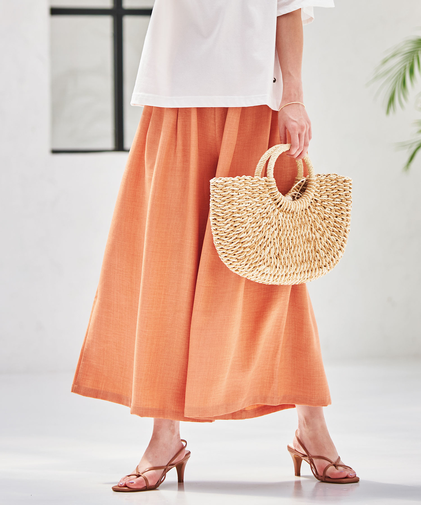 レディース 杢調 ウエストゴム キュロットパンツ通販 [0305-53505