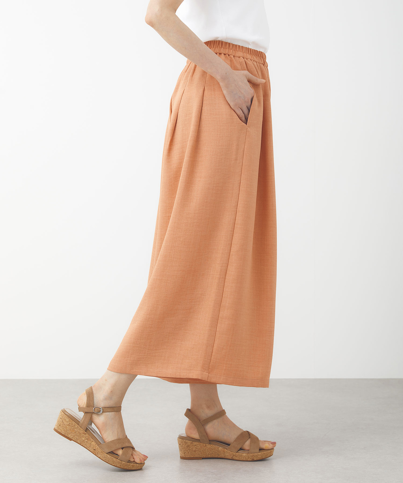 レディース 杢調 ウエストゴム キュロットパンツ通販 [0305-53505