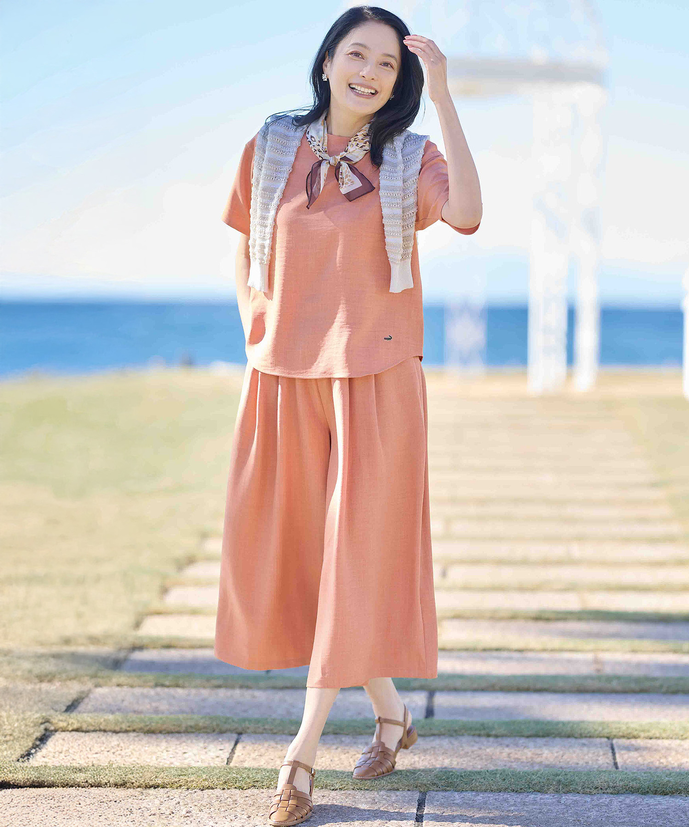 レディース 杢調 ウエストゴム キュロットパンツ通販 [0305-53505