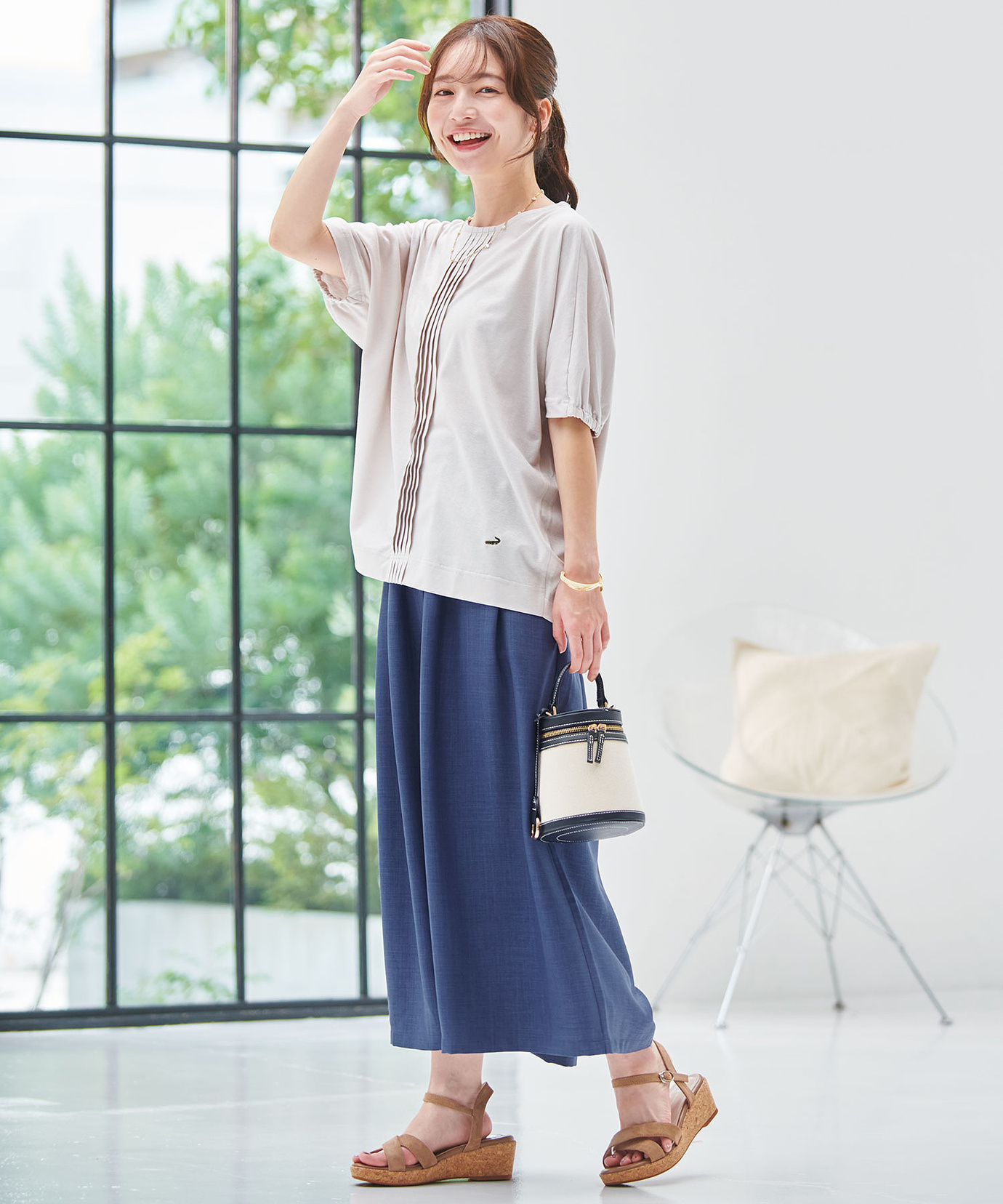 レディース 杢調 ウエストゴム キュロットパンツ通販 [0305-53505