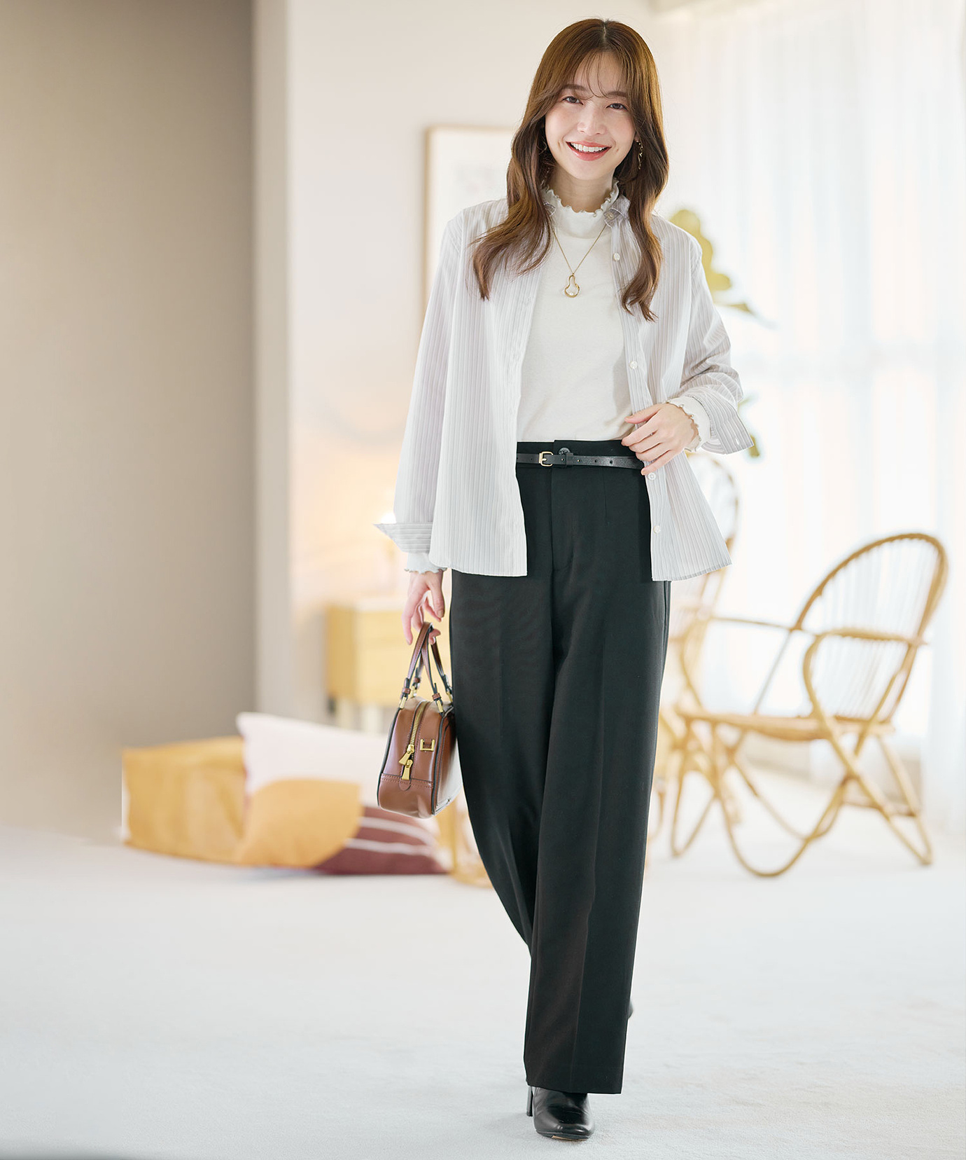 パンツ koki コットンタイプライター ギャザーワイドパンツ（01-05PK05-205）｜K.T