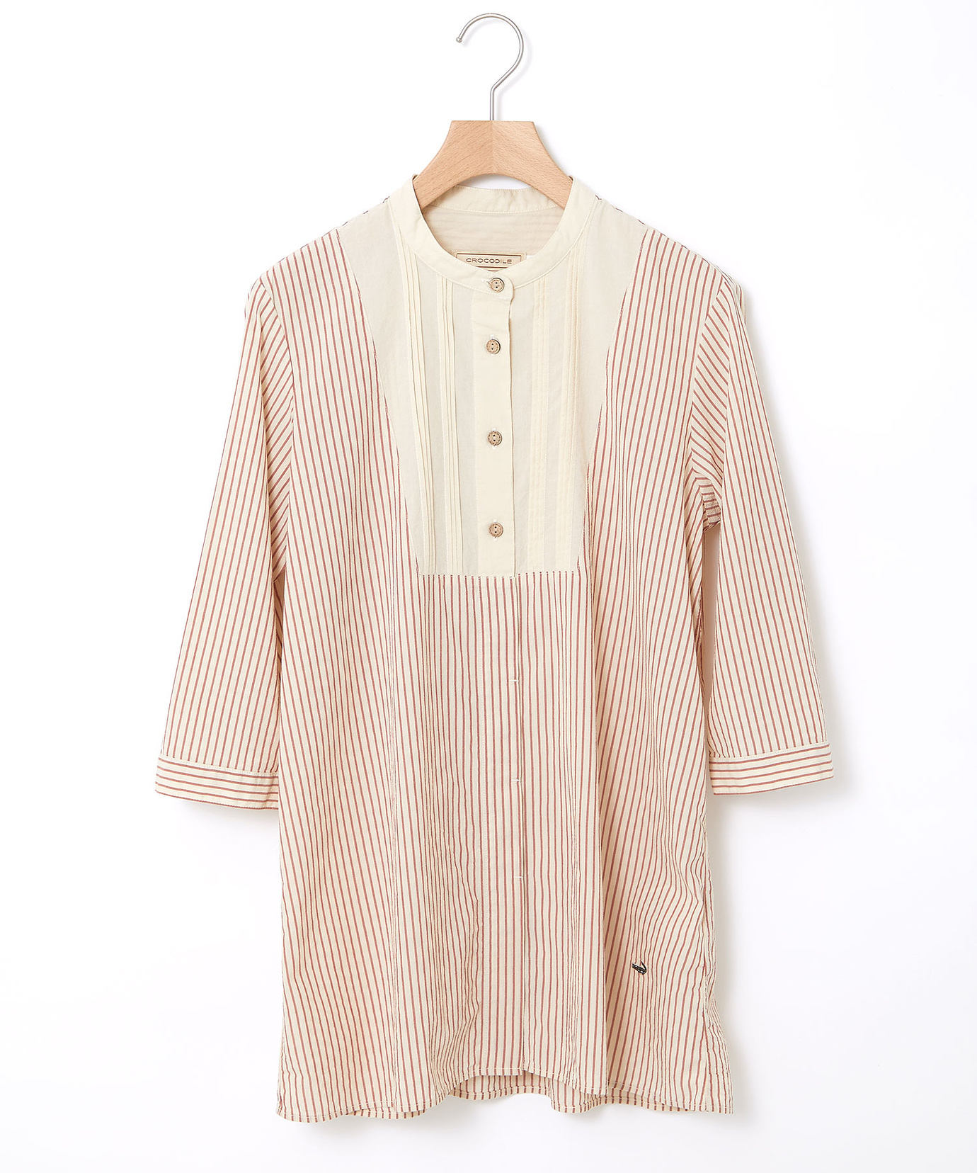 新品タグ付⭐︎ パールボタン前後リネンチュニック レディース 切り替え 七分袖 チュニック通販 [0321-55701