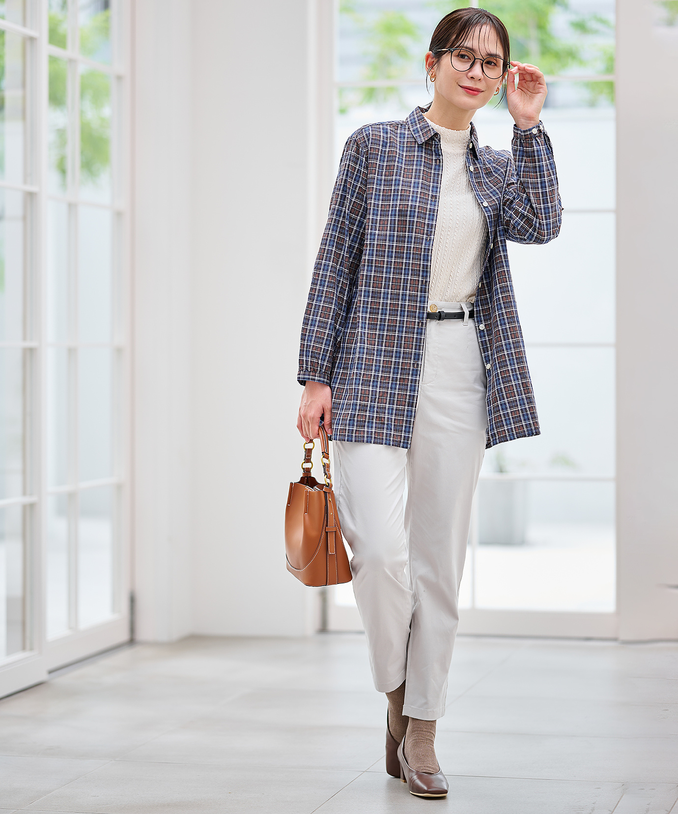 レディース ドビーチェック柄 チュニック通販 [0321-55703