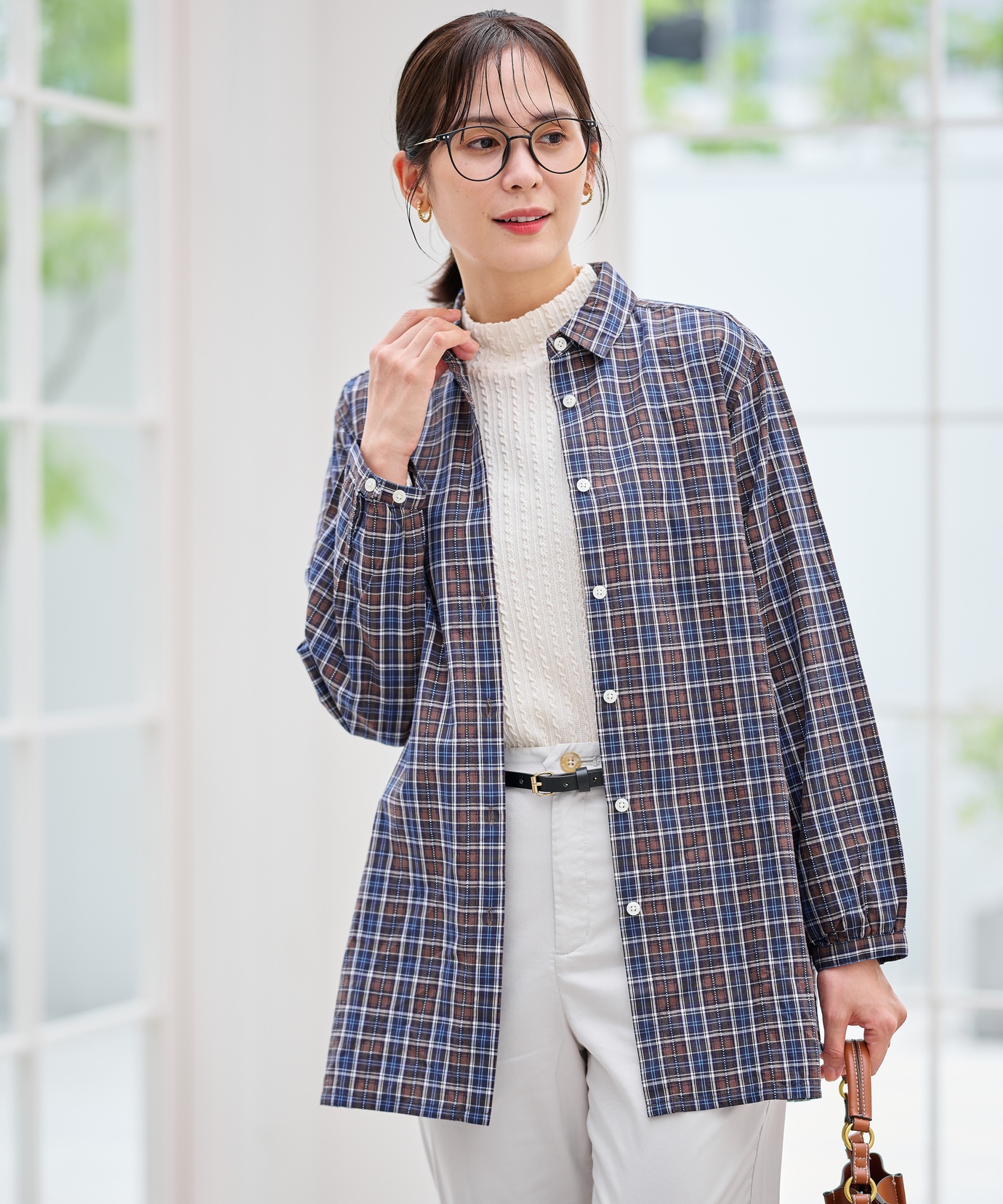 レディース ドビーチェック柄 チュニック通販 [0321-55703