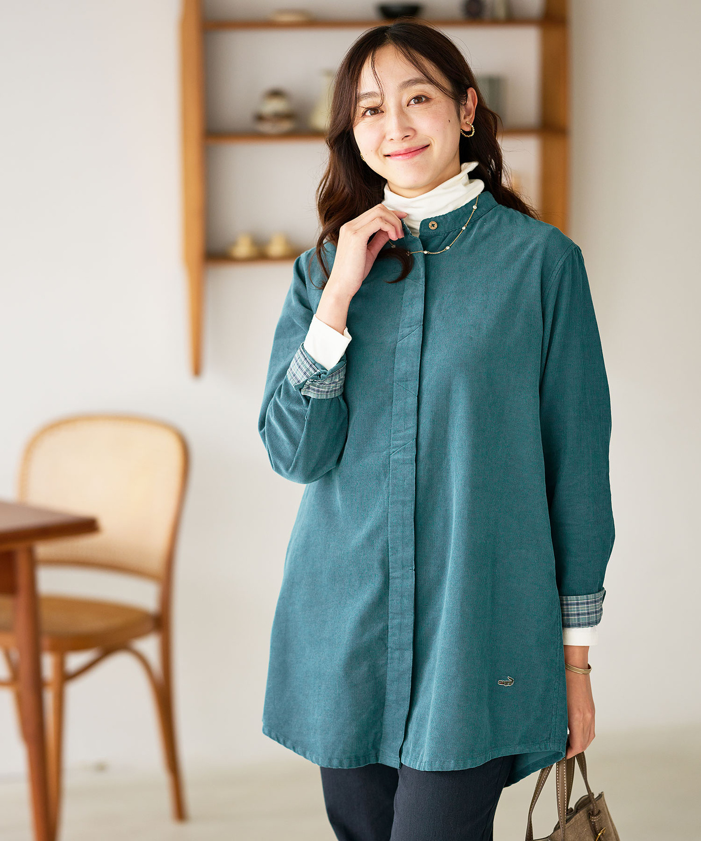 レディース コーデュロイ バンドカラー チュニック通販 [0321-57701