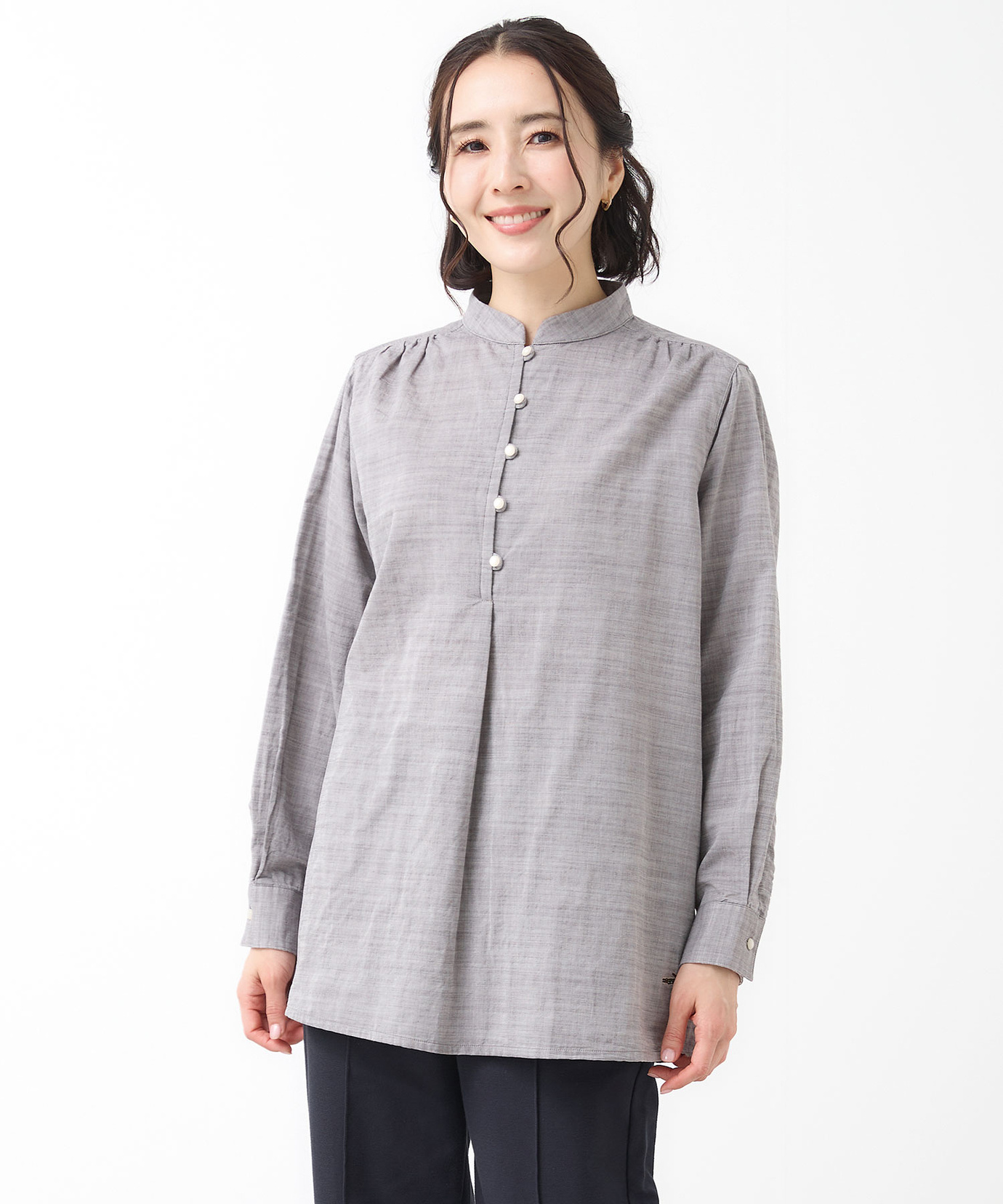 レディース ダブルガーゼ バンドカラー チュニック通販 [0321-61701