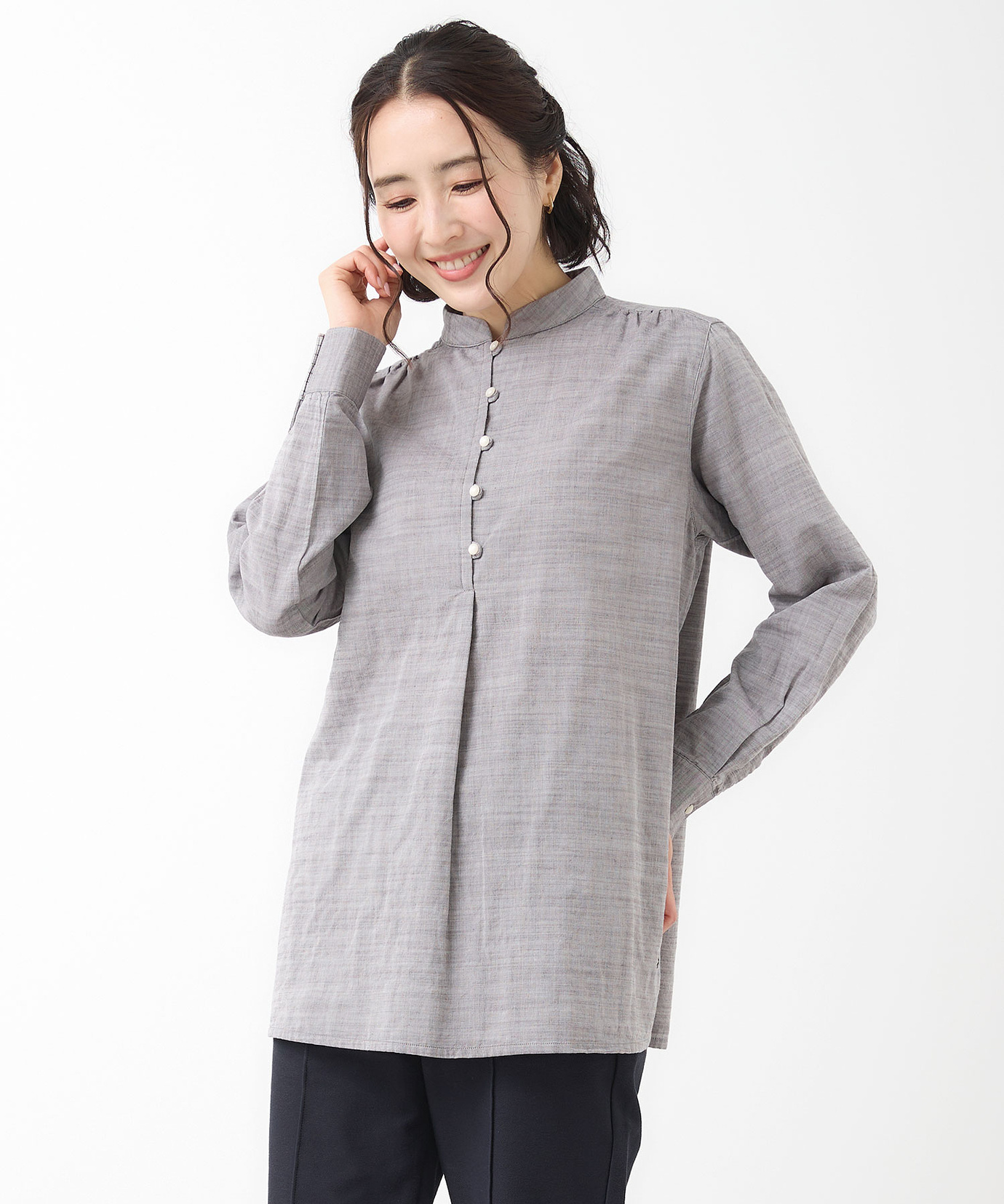 レディース ダブルガーゼ バンドカラー チュニック通販 [0321-61701