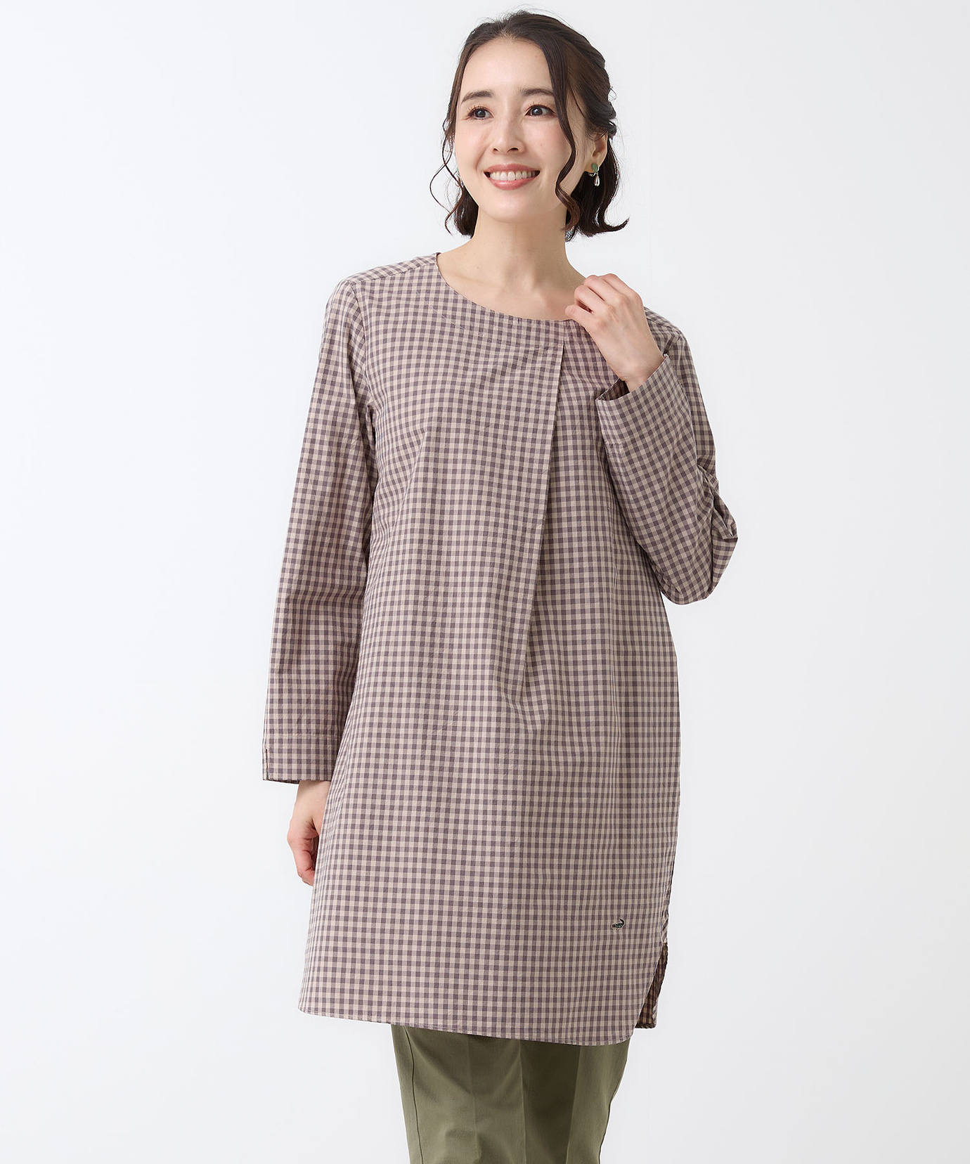 美品 sisam コットン100% チェックチュニック 民芸ヴィンテージ期間限定 レディース タックデザイン チェック チュニック【オンラインショップ