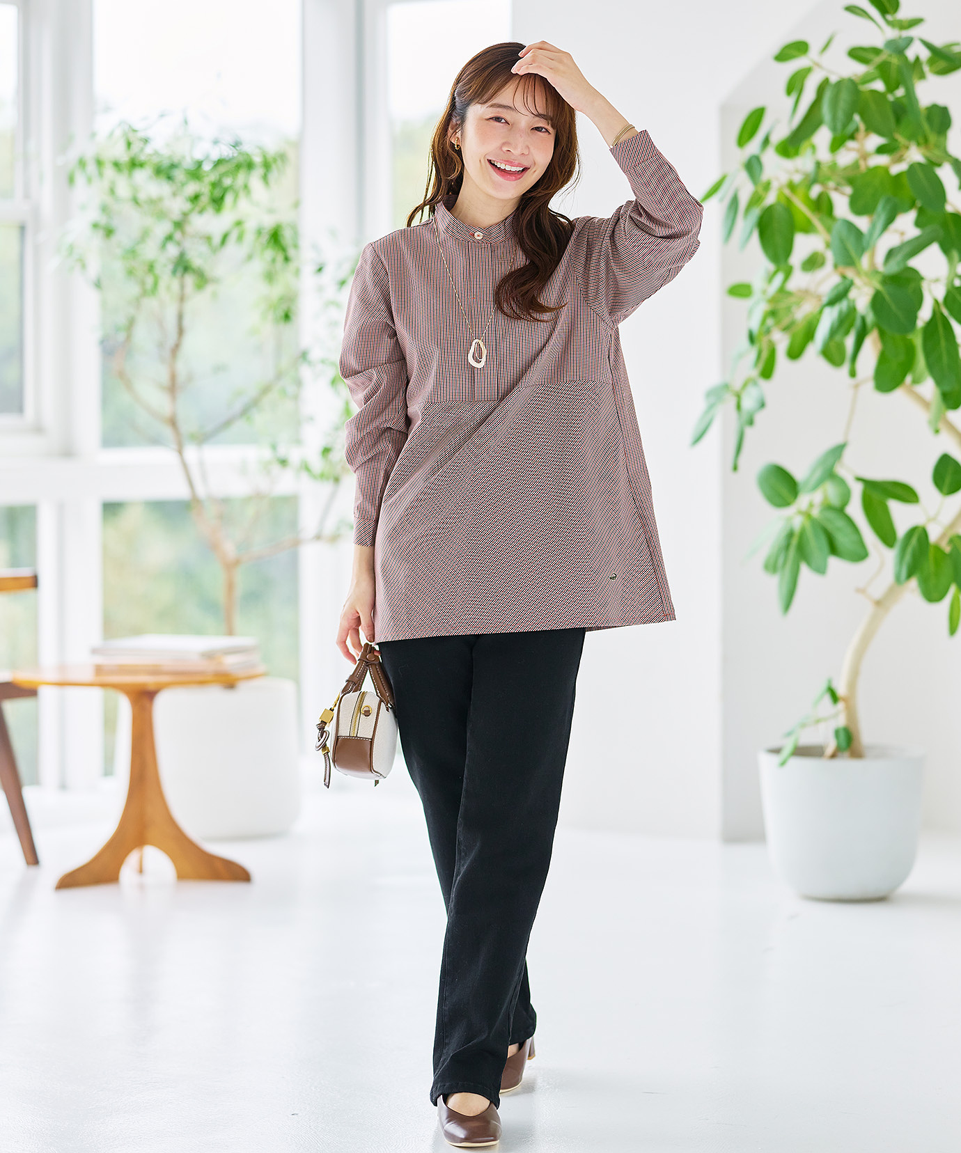タグ付き未使用 プランテーション 刺繍入り コットンニットソー チュニック 紺 レディース ミニチェック 切り替え チュニック通販 [0321-65705