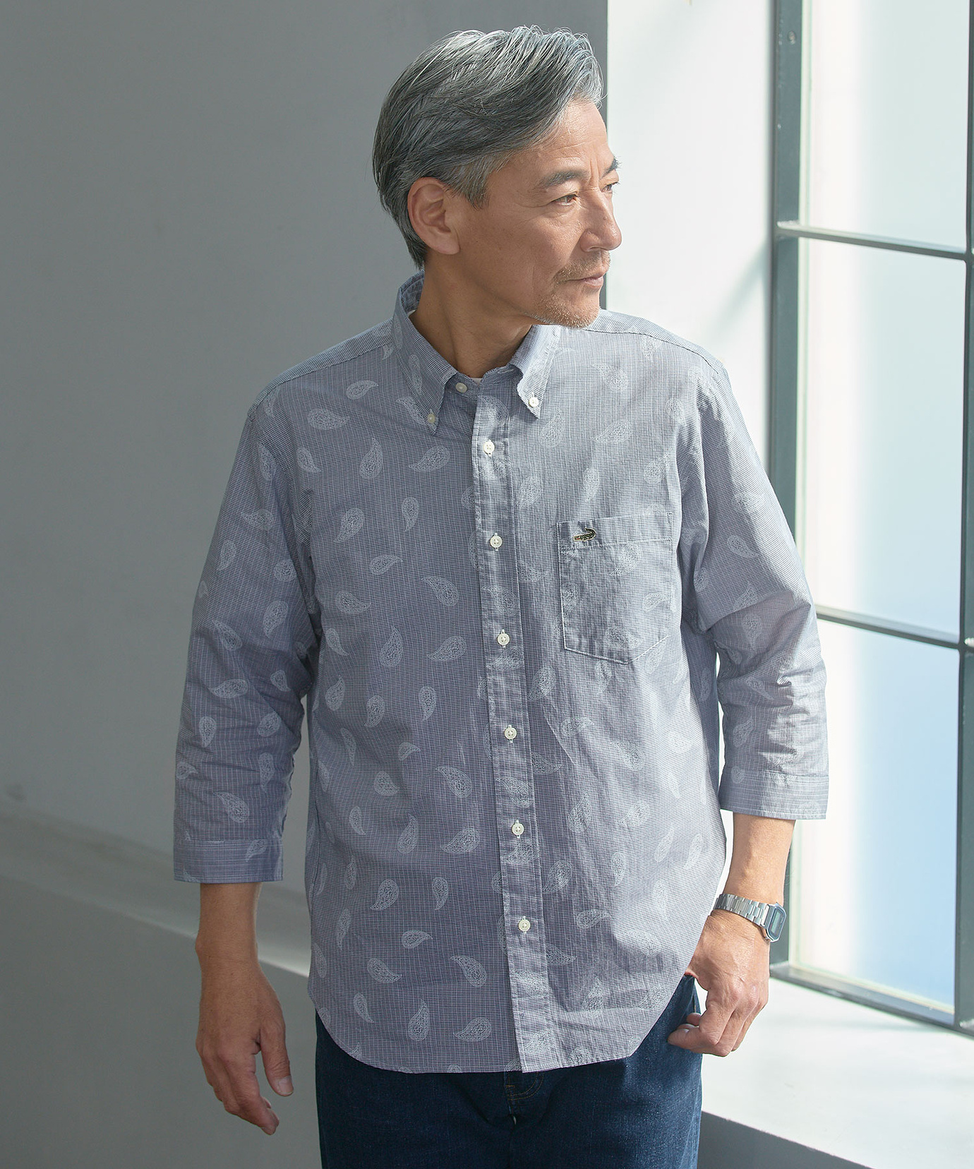 メンズ スノーコットン ペイズリー柄 7分袖シャツ【接触冷感】 通販