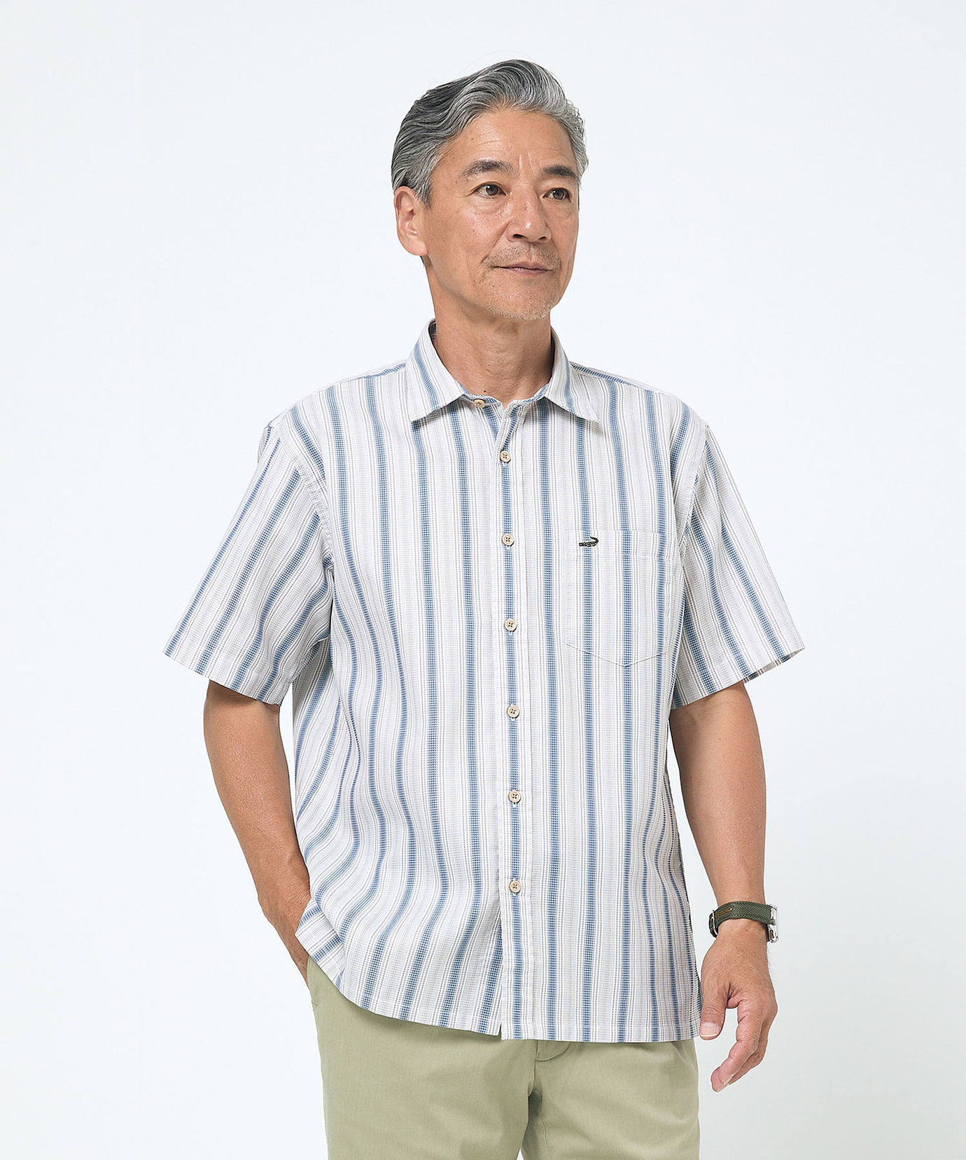 メンズ ラッセル ストライプ柄 シャツ【シワになりにくい】【吸汗速乾