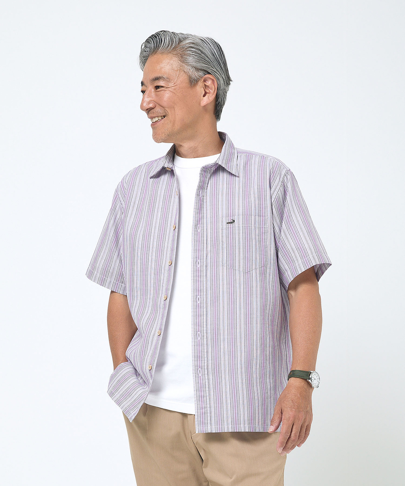 メンズ ラッセル ストライプ柄 シャツ【シワになりにくい】【吸汗速乾