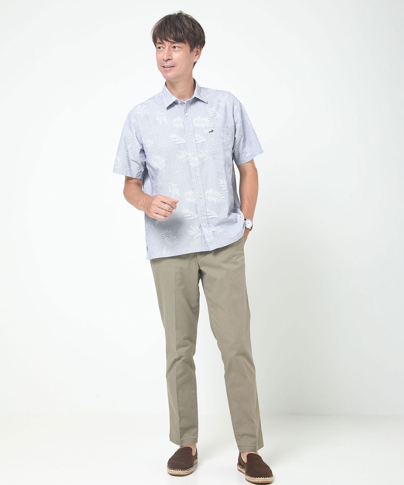 メンズ サッカー素材 リーフ柄 シャツ通販 [1001-54105