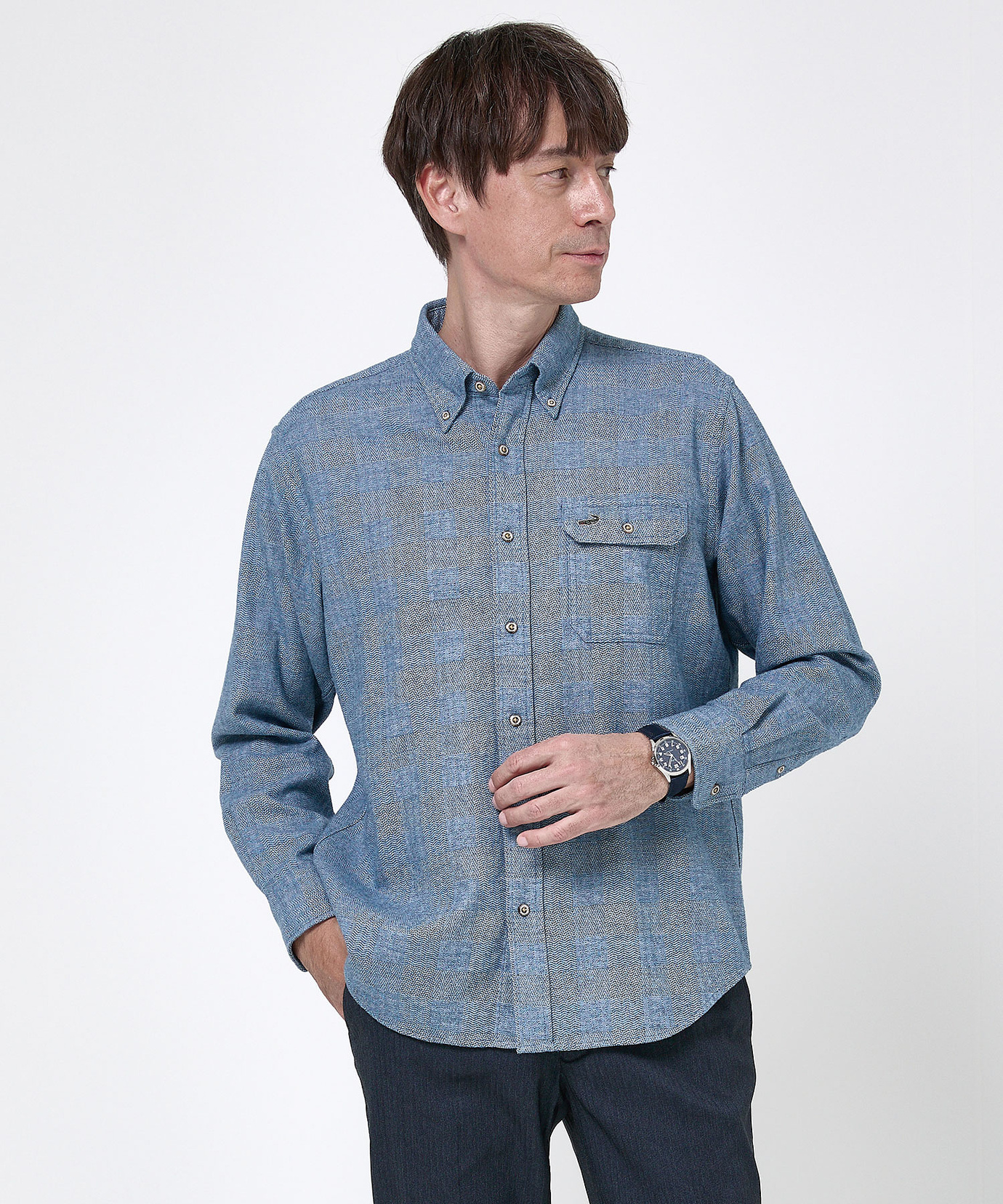 メンズ ヘリンボーンチェック ボタンダウン シャツ通販 [1001-58106