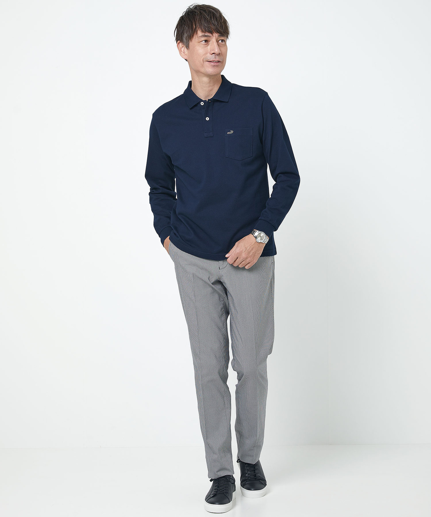 メンズ 【ベストセラー】ワンポイント長袖ポロシャツ【日本製】通販