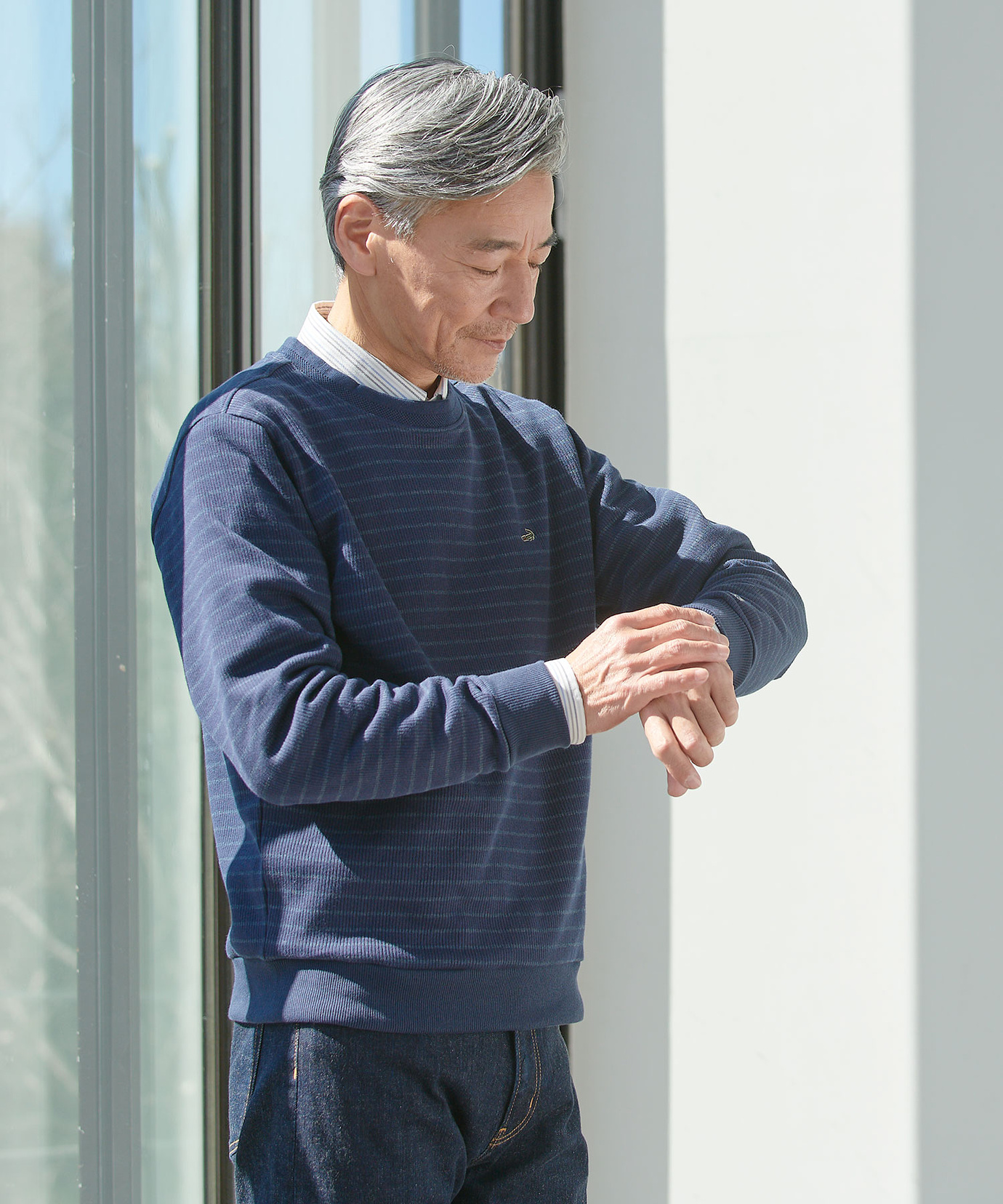 メンズ ワッフル クールネック トレーナー通販 [1002-51201