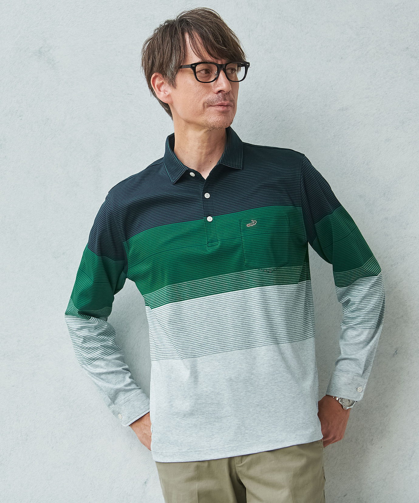 メンズ スムース パネルボーダー柄 ポロシャツ 通販 [1002-51212