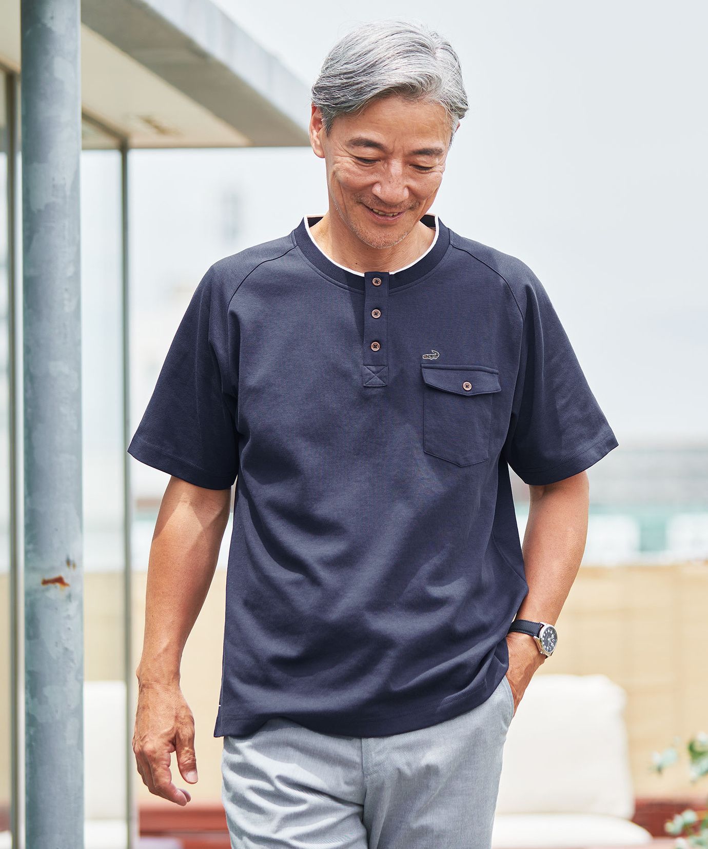 メンズ ポンチ ヘンリーネック Tシャツ通販 [1002-53211