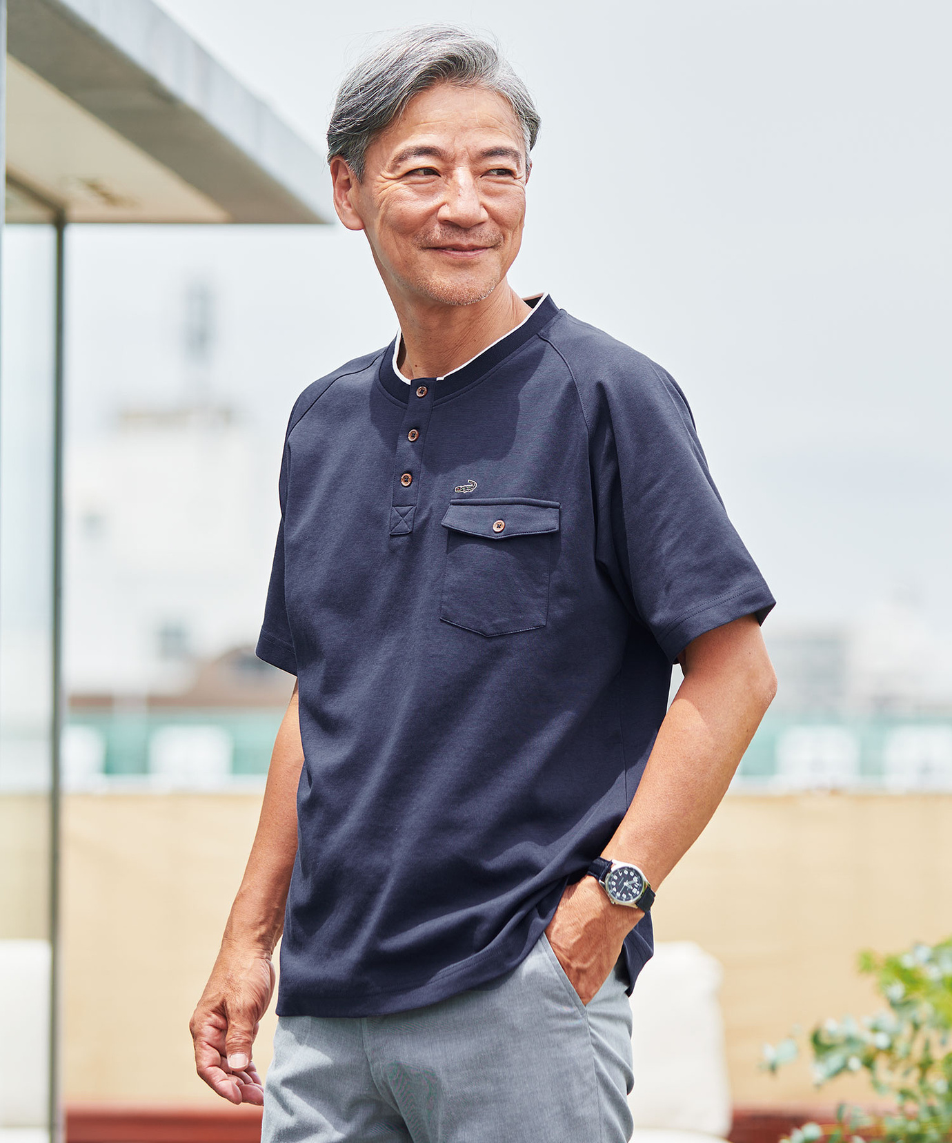 メンズ ポンチ ヘンリーネック Tシャツ通販 [1002-53211