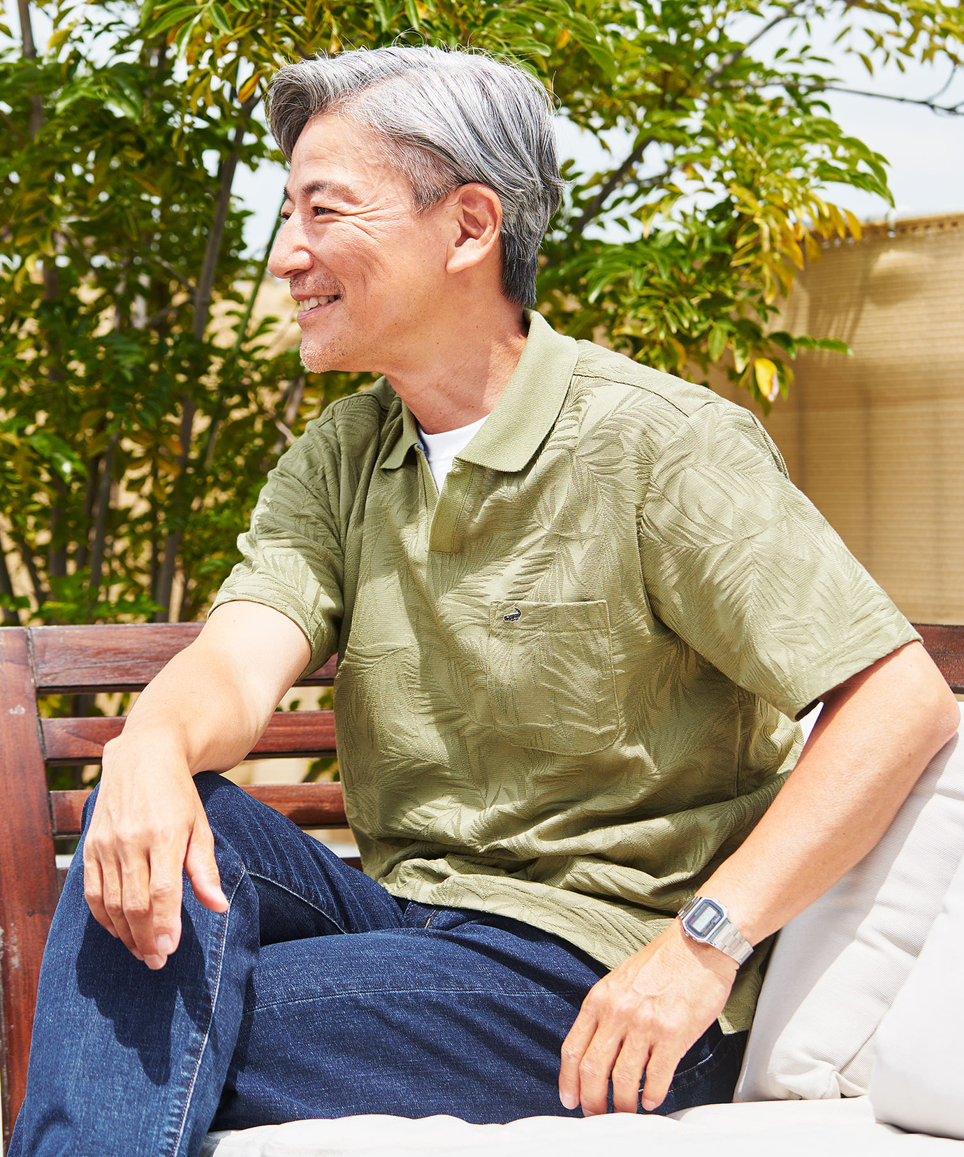 メンズ リンクス リーフ柄 スキッパー襟 ポロシャツ通販 [1002-53219