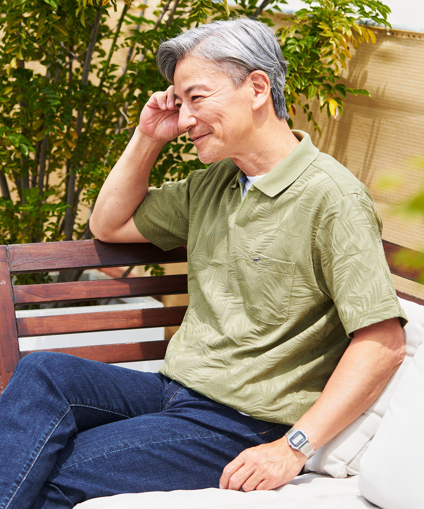 メンズ リンクス リーフ柄 スキッパー襟 ポロシャツ通販 [1002-53219