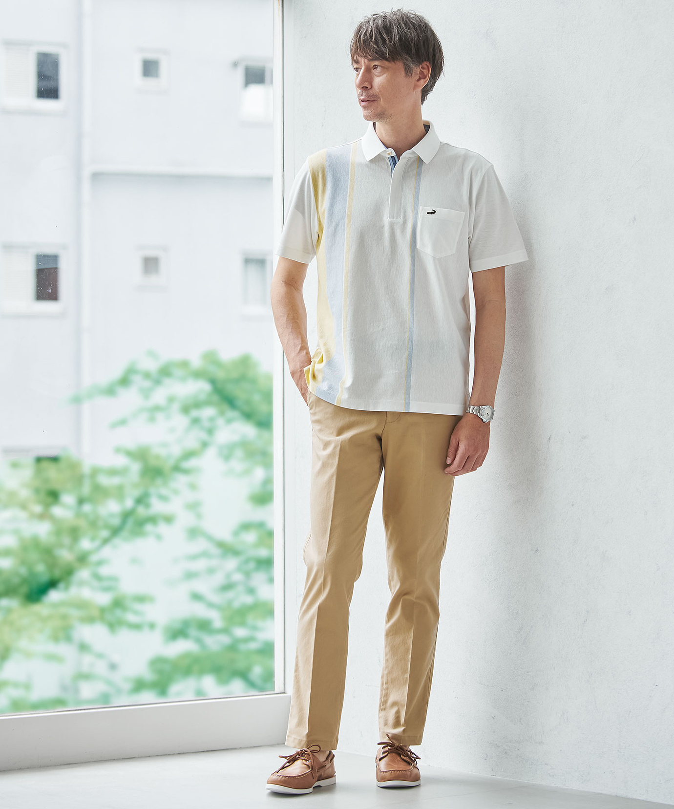 メンズ スノーリネン ストライプ柄 ポロシャツ【接触冷感】通販 [1002