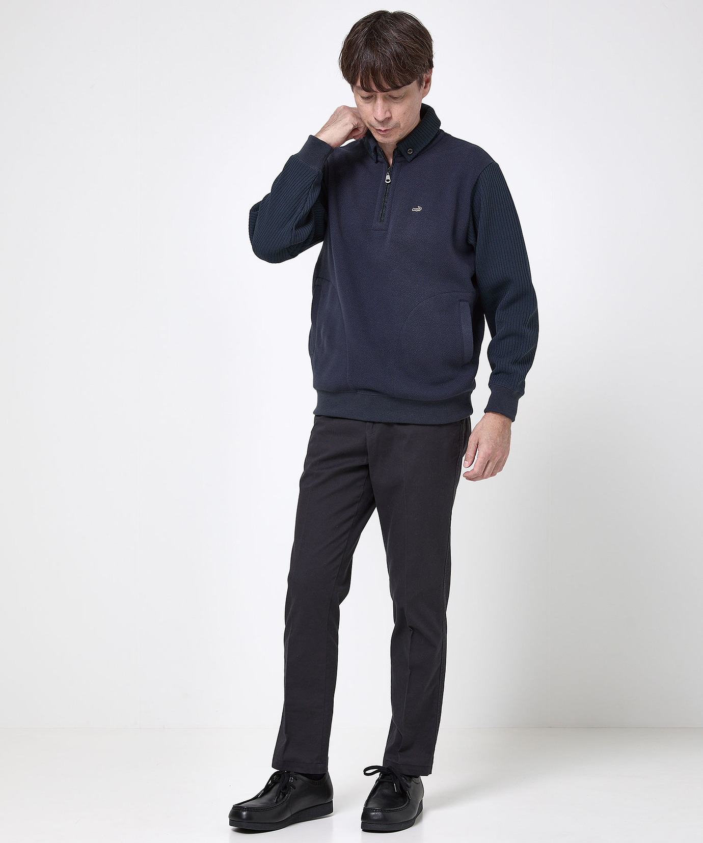 メンズ 鹿の子 リブ 切り替え トレーナー【日本製生地】通販 [1002