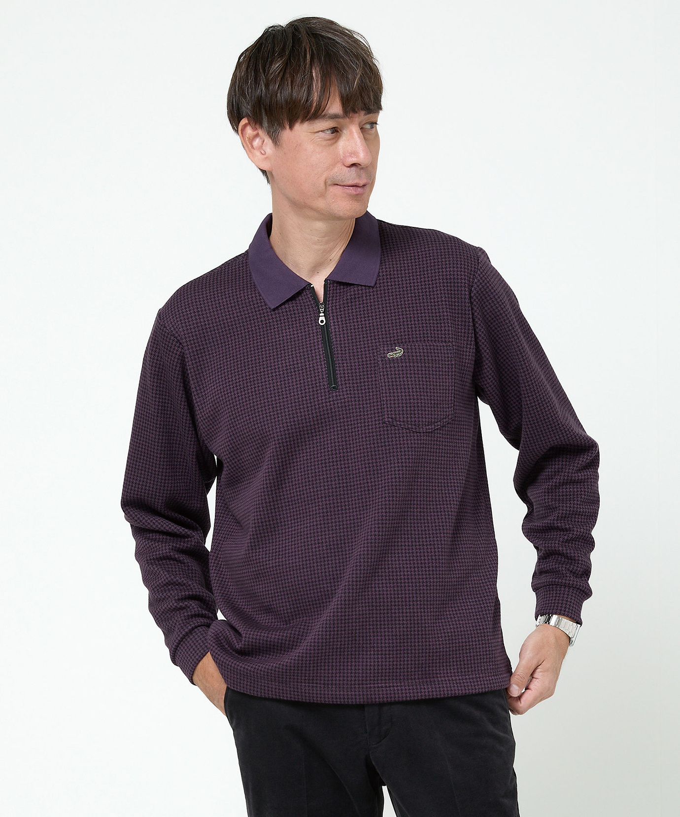 メンズ 千鳥柄 ハーフジップ ポロシャツ通販 [1002-55225