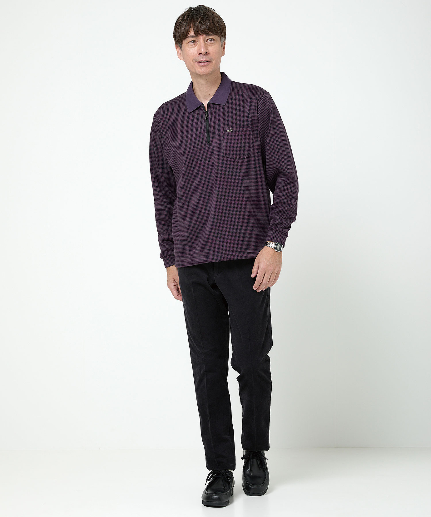 メンズ 千鳥柄 ハーフジップ ポロシャツ通販 [1002-55225