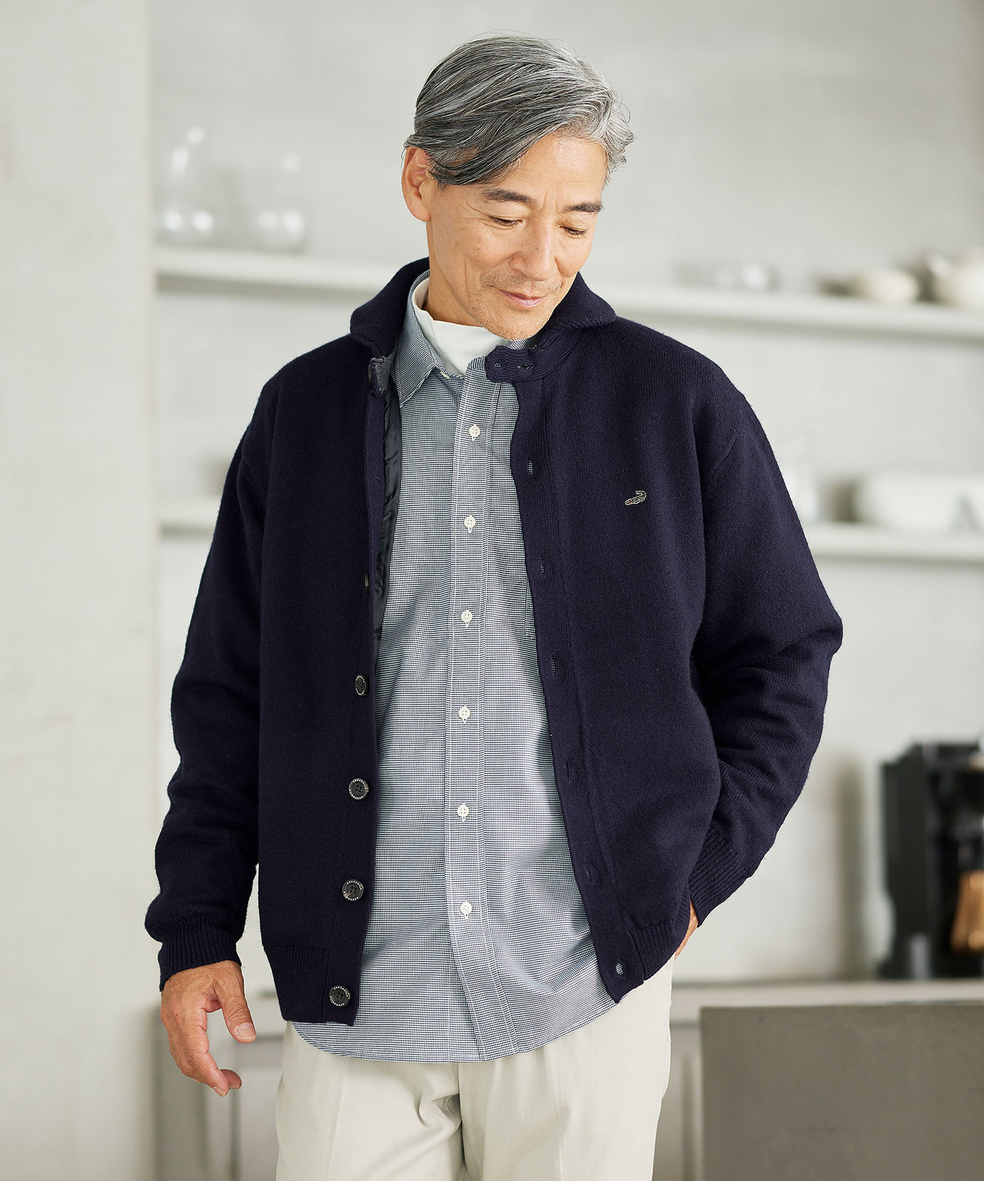 メンズ ウールブレンド 裏付き カーディガン通販 [1003-57302