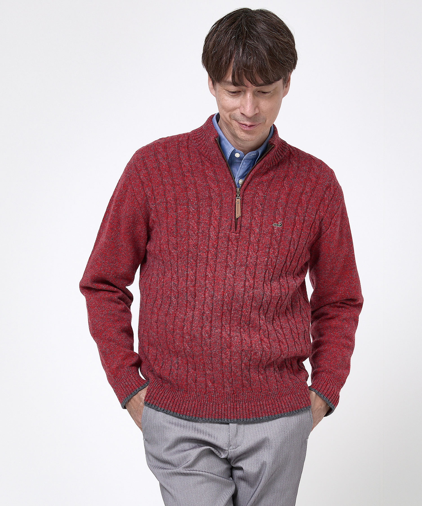 メンズ ウールブレンド ハーフジップ ニット通販 [1003-58304