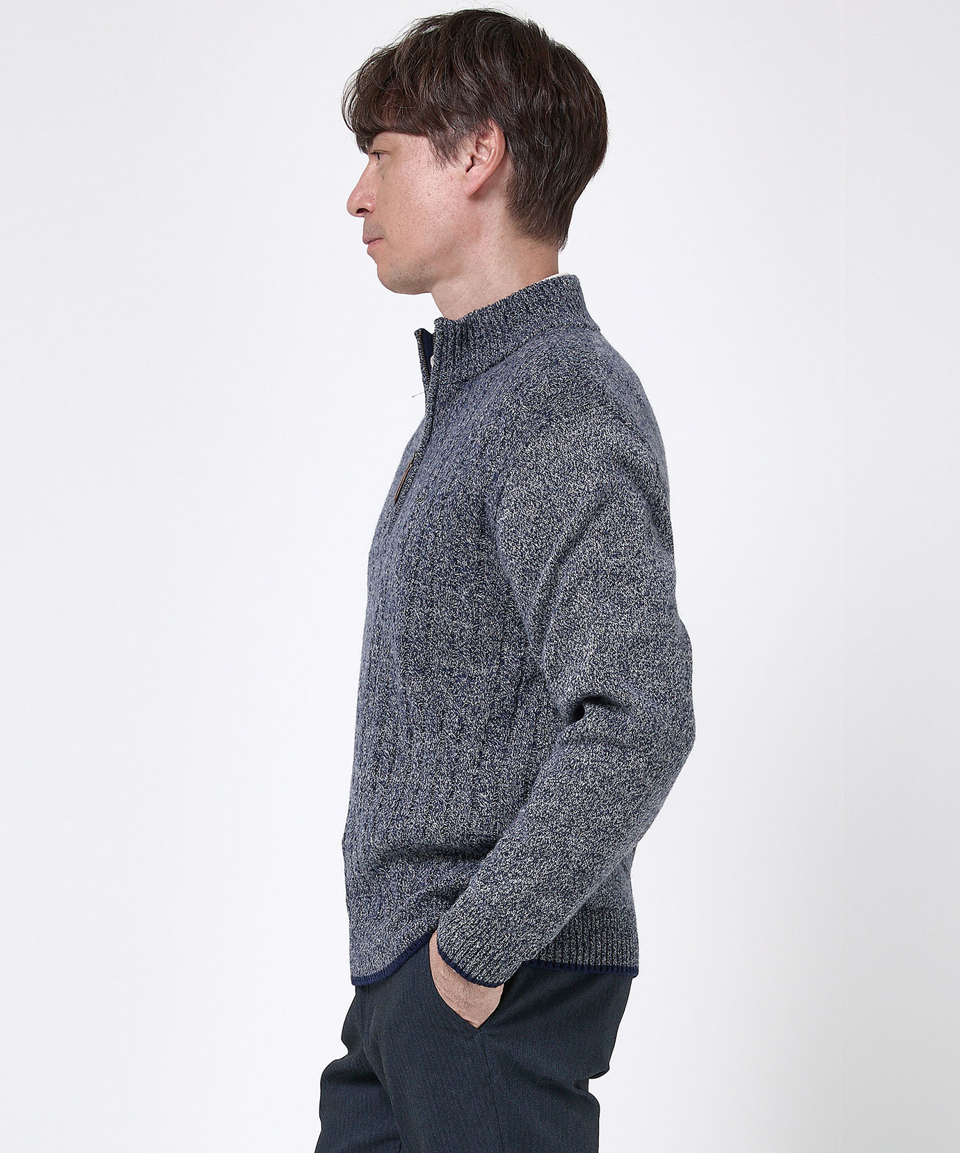 メンズ ウールブレンド ハーフジップ ニット通販 [1003-58304