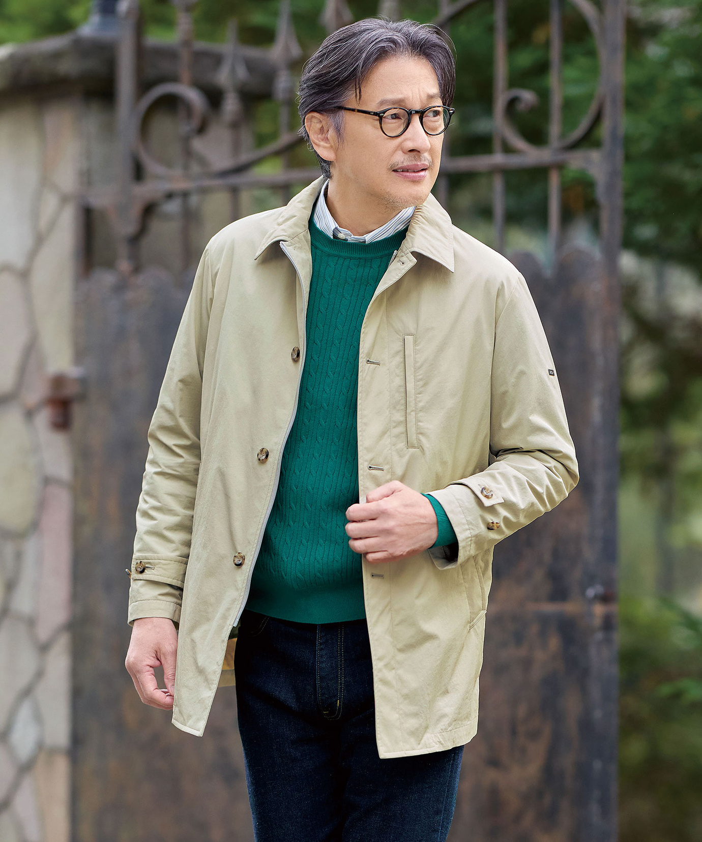 メンズ ツイル 2way ステンカラー コート通販 [1004-51400