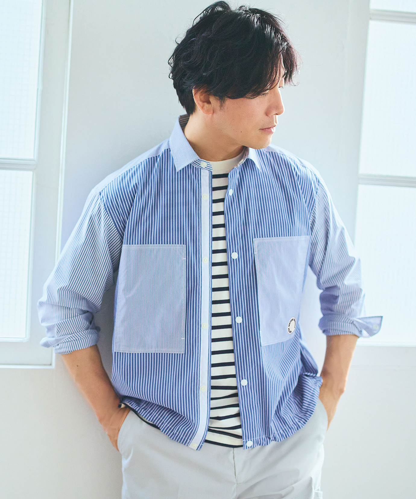 もっこり　設定完了してます メンズ ドローコード ドットボタン シャツ通販 [1501-53171