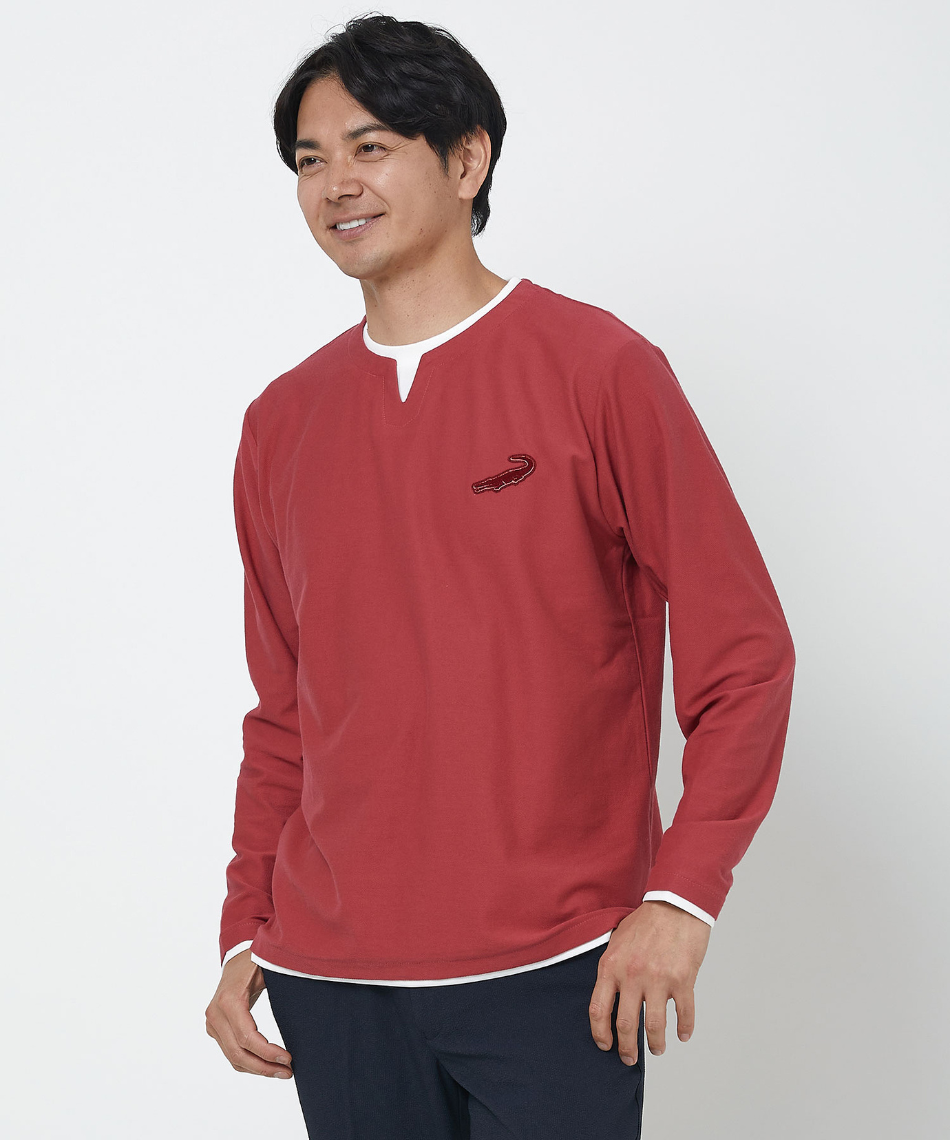 メンズ レイヤード風 キーネック カットソー通販 [1502-51278