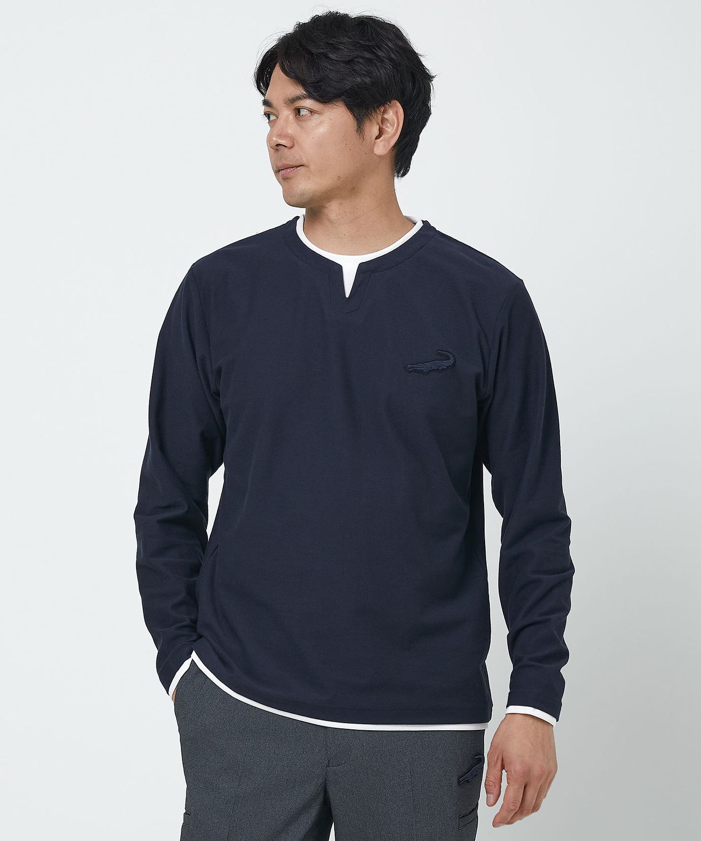 メンズ レイヤード風 キーネック カットソー通販 [1502-51278