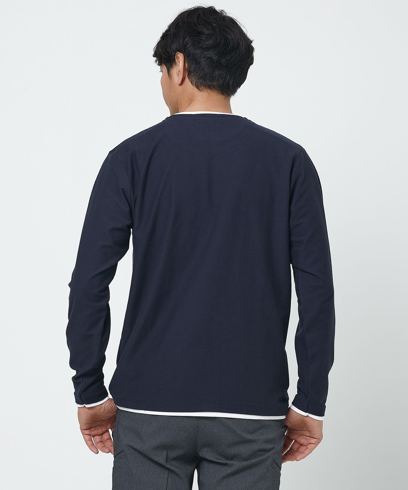 メンズ レイヤード風 キーネック カットソー通販 [1502-51278