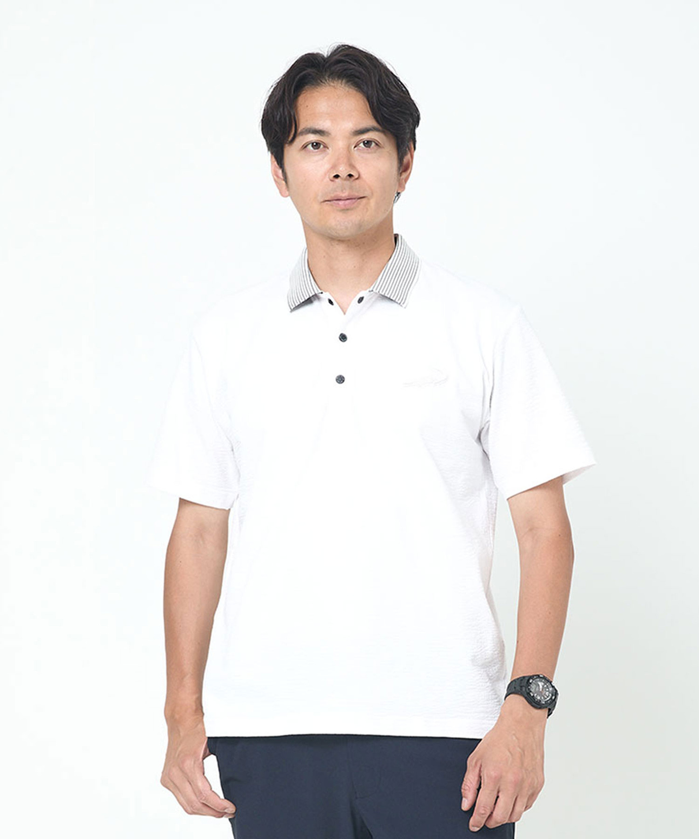 メンズ シアサッカー 配色切替 ポロシャツ通販 [1502-53270