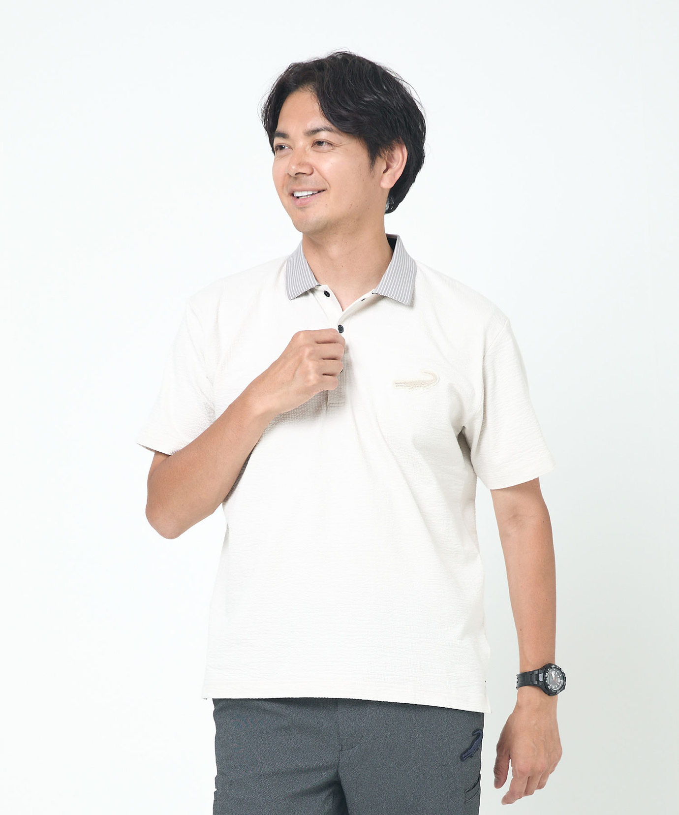 メンズ シアサッカー 配色切替 ポロシャツ通販 [1502-53270