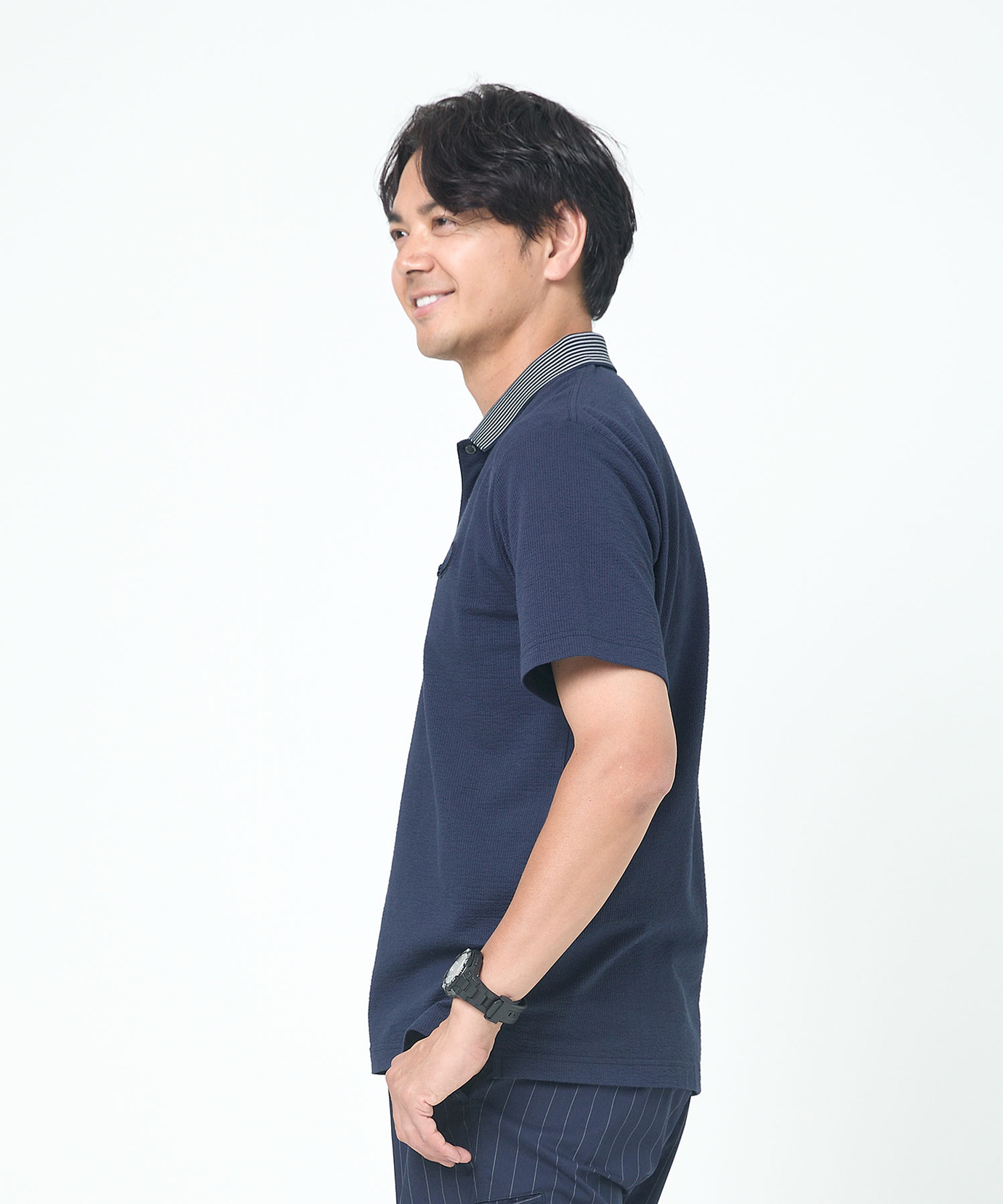 メンズ シアサッカー 配色切替 ポロシャツ通販 [1502-53270