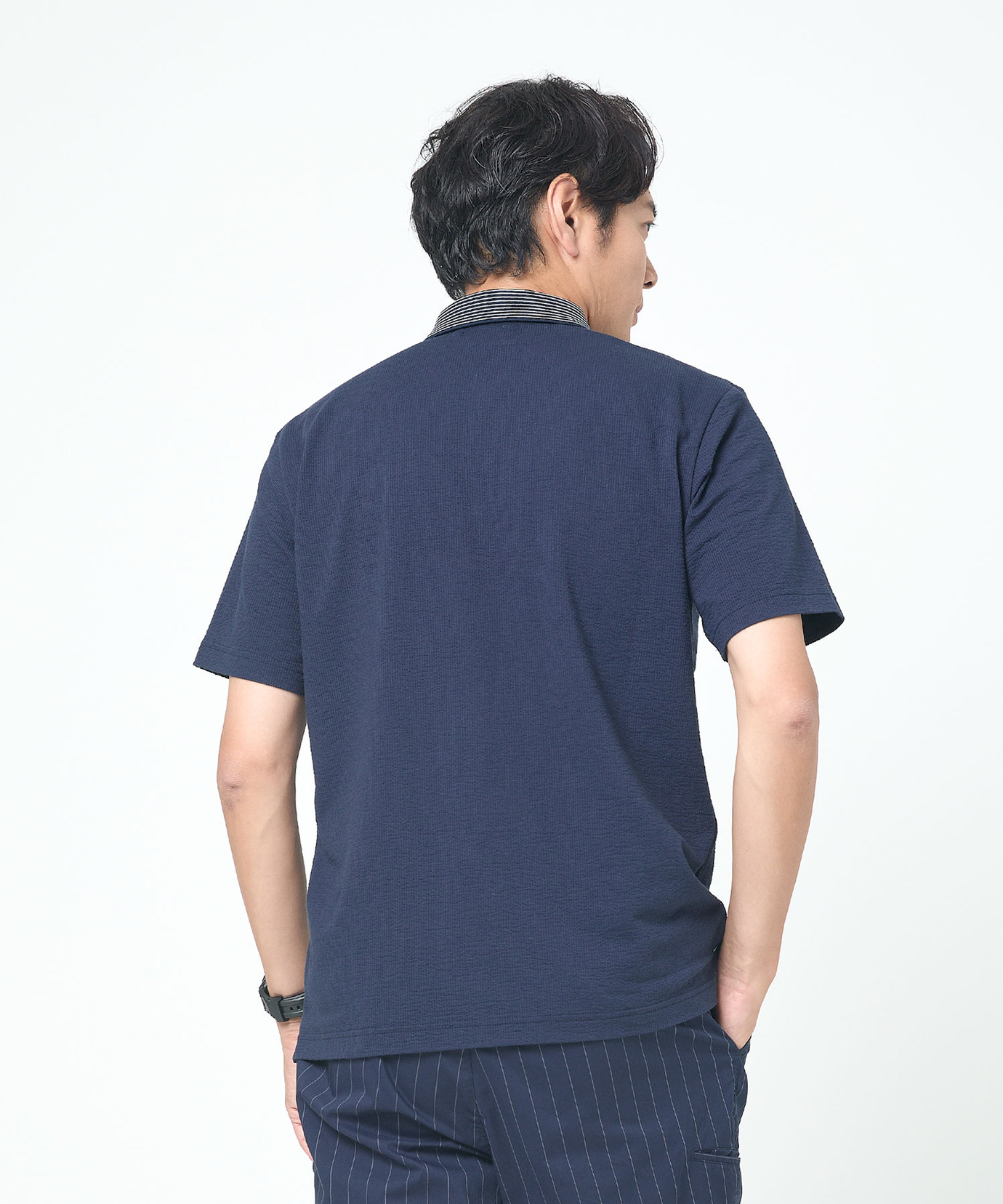 メンズ シアサッカー 配色切替 ポロシャツ通販 [1502-53270